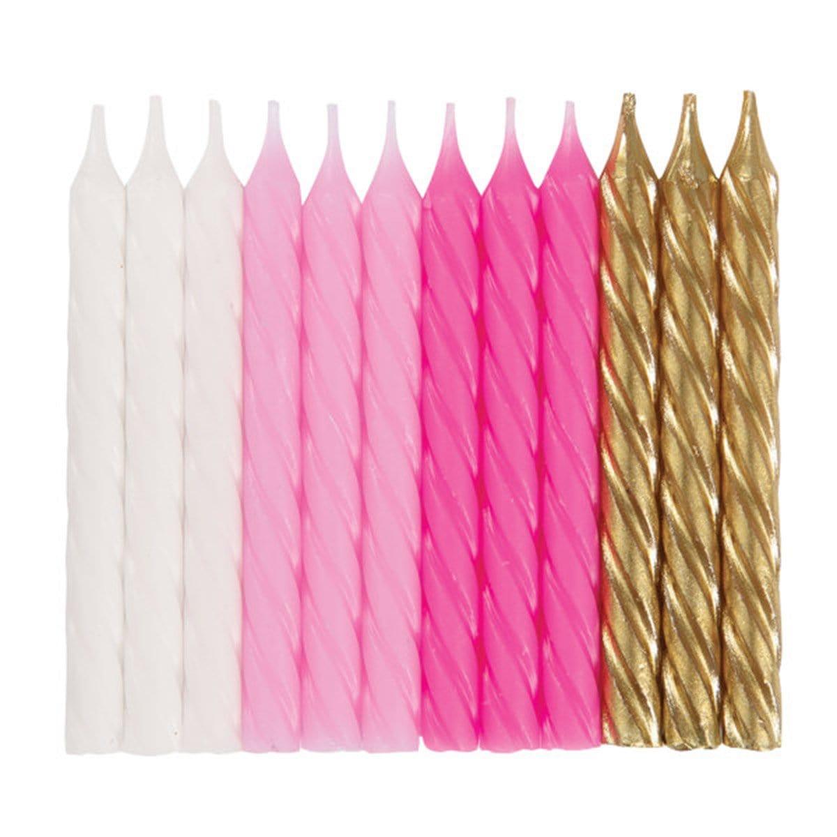 Buy Cake Supplies Pink, White & Silver Spiral Candle, 24 Count sold at Party Expert