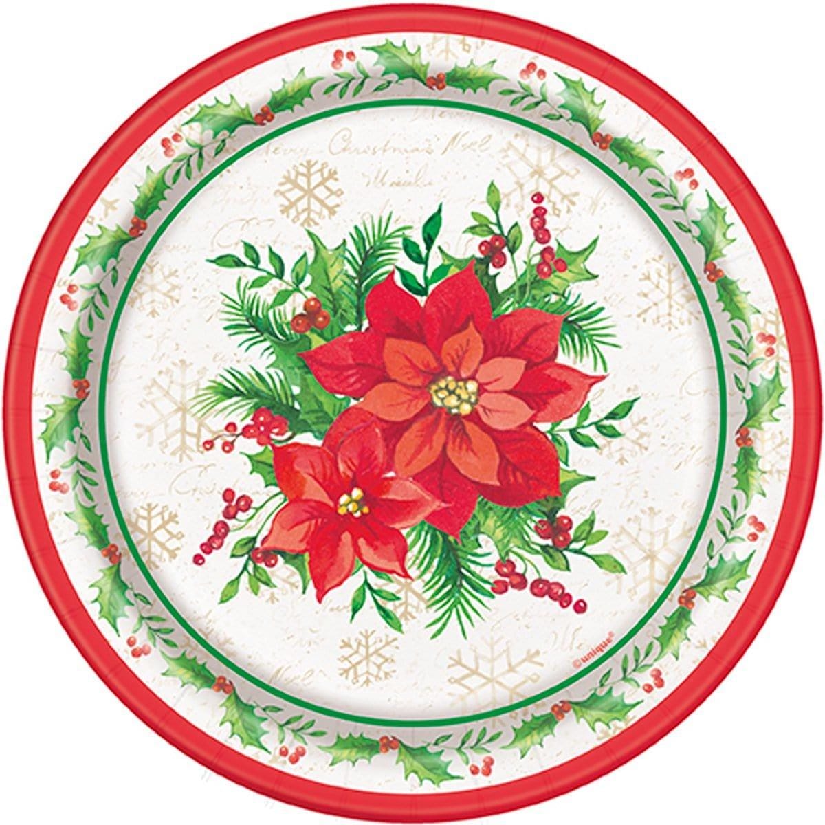 Buy Christmas Festive Poinsettia paper plates 7 inches, 8 per package sold at Party Expert