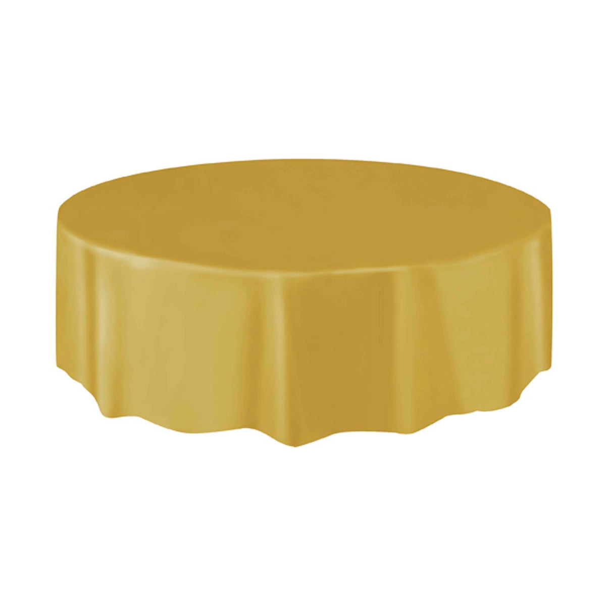 UNIQUE PARTY FAVORS Disposable-Plasticware Gold Round Plastic Tablecover, 84 Inches, 1 Count 011179500352