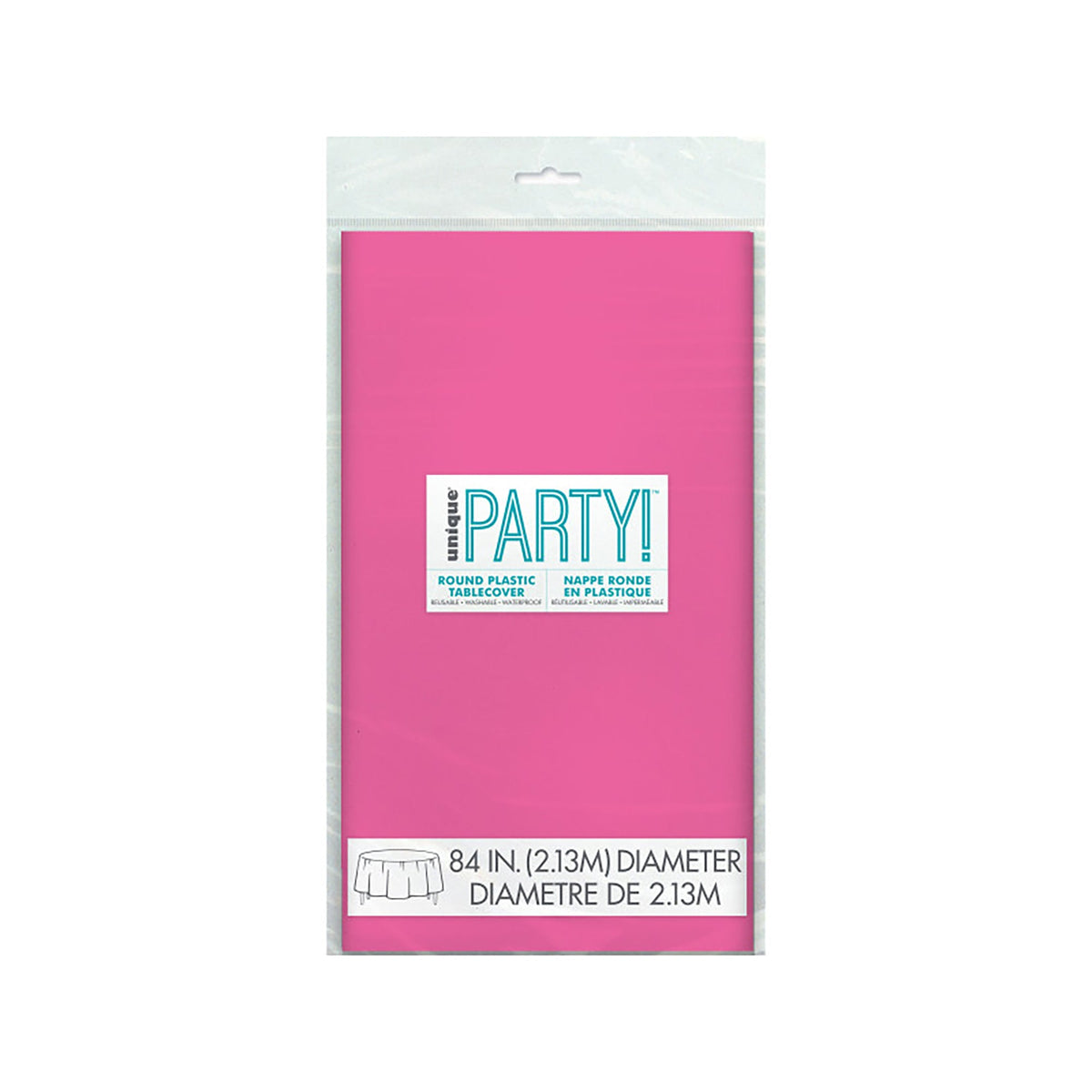 UNIQUE PARTY FAVORS Disposable-Plasticware Hot Pink Round Plastic Tablecover, 84 Inches, 1 Count 011179500390