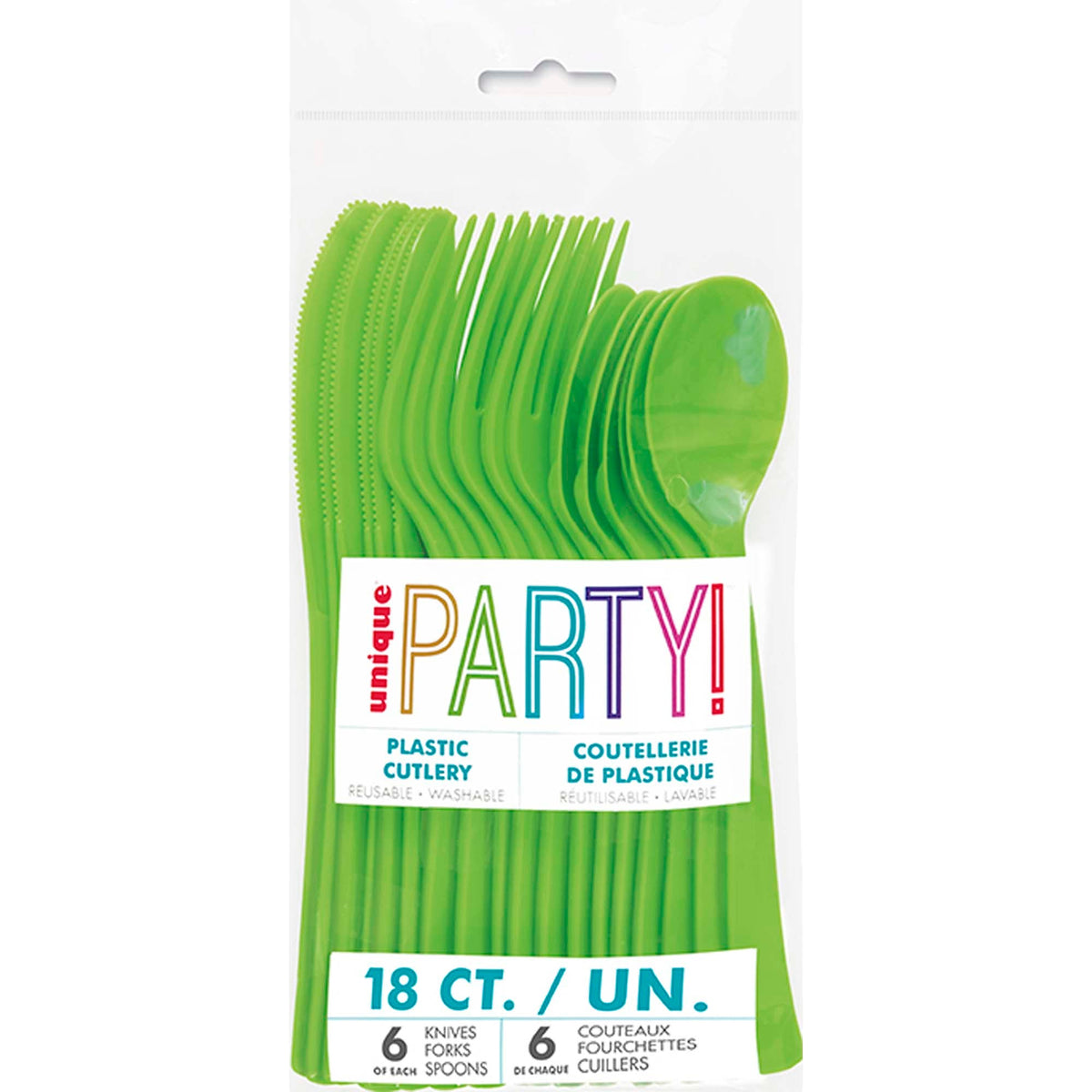 UNIQUE PARTY FAVORS Disposable-Plasticware Lime Green Plastic Cutlery Set, 18 Count 011179394883