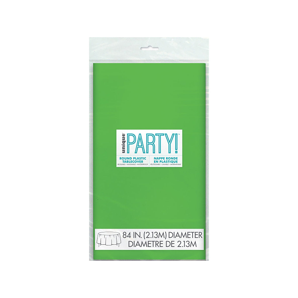UNIQUE PARTY FAVORS Disposable-Plasticware Lime Green Round Plastic Tablecover, 84 Inches, 1 Count 011179500376