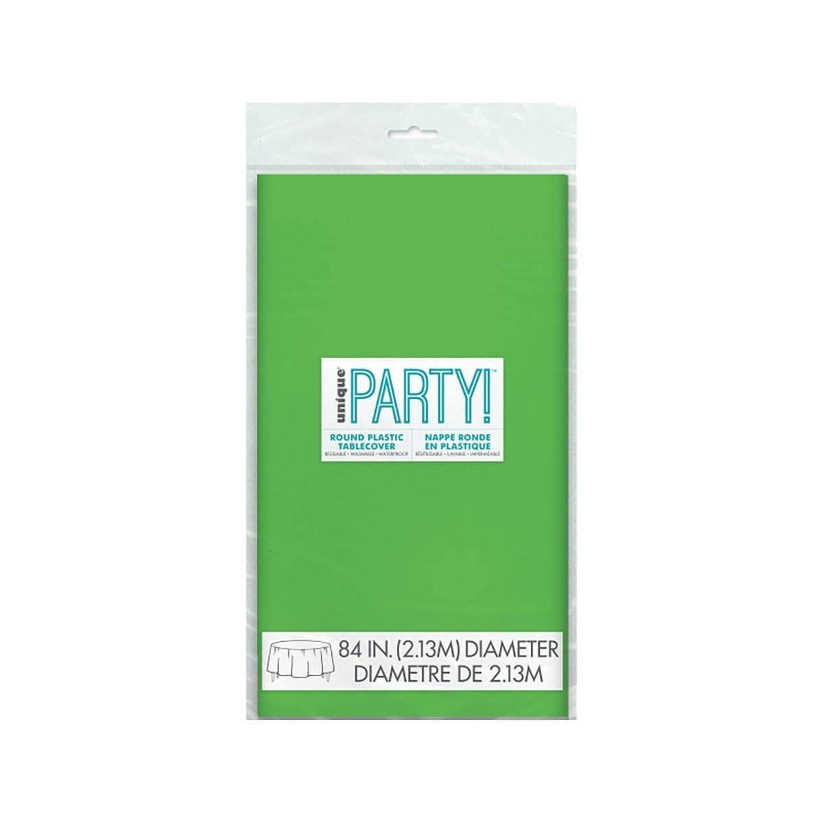 UNIQUE PARTY FAVORS Disposable-Plasticware Lime Green Round Plastic Tablecover, 84 Inches, 1 Count 011179500376