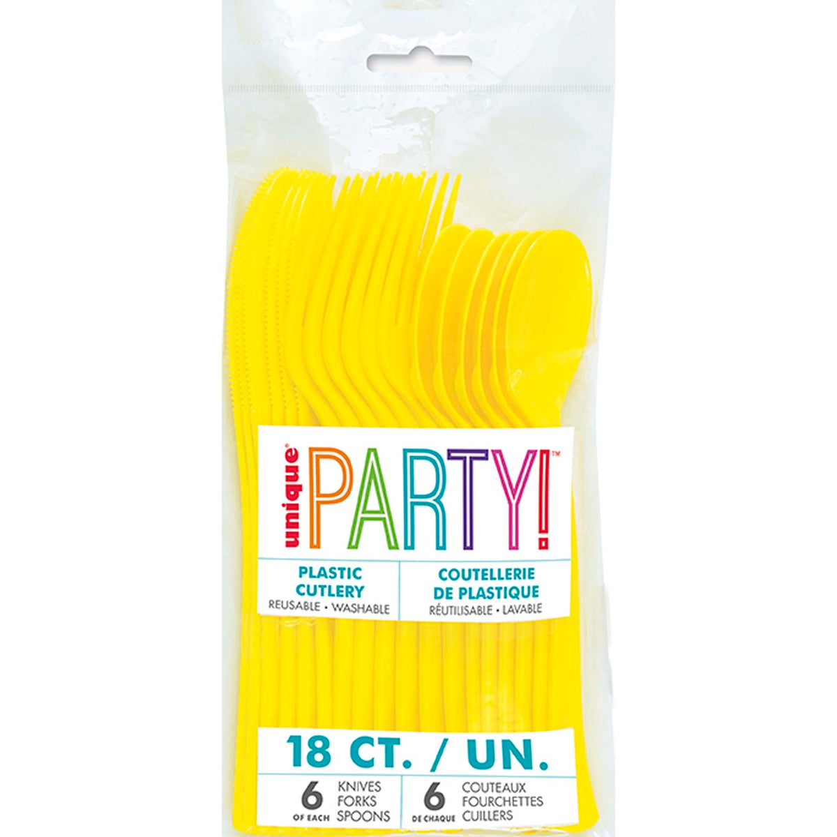 UNIQUE PARTY FAVORS Disposable-Plasticware Neon Yellow Plastic Cutlery Set, 18 Count 011179472666