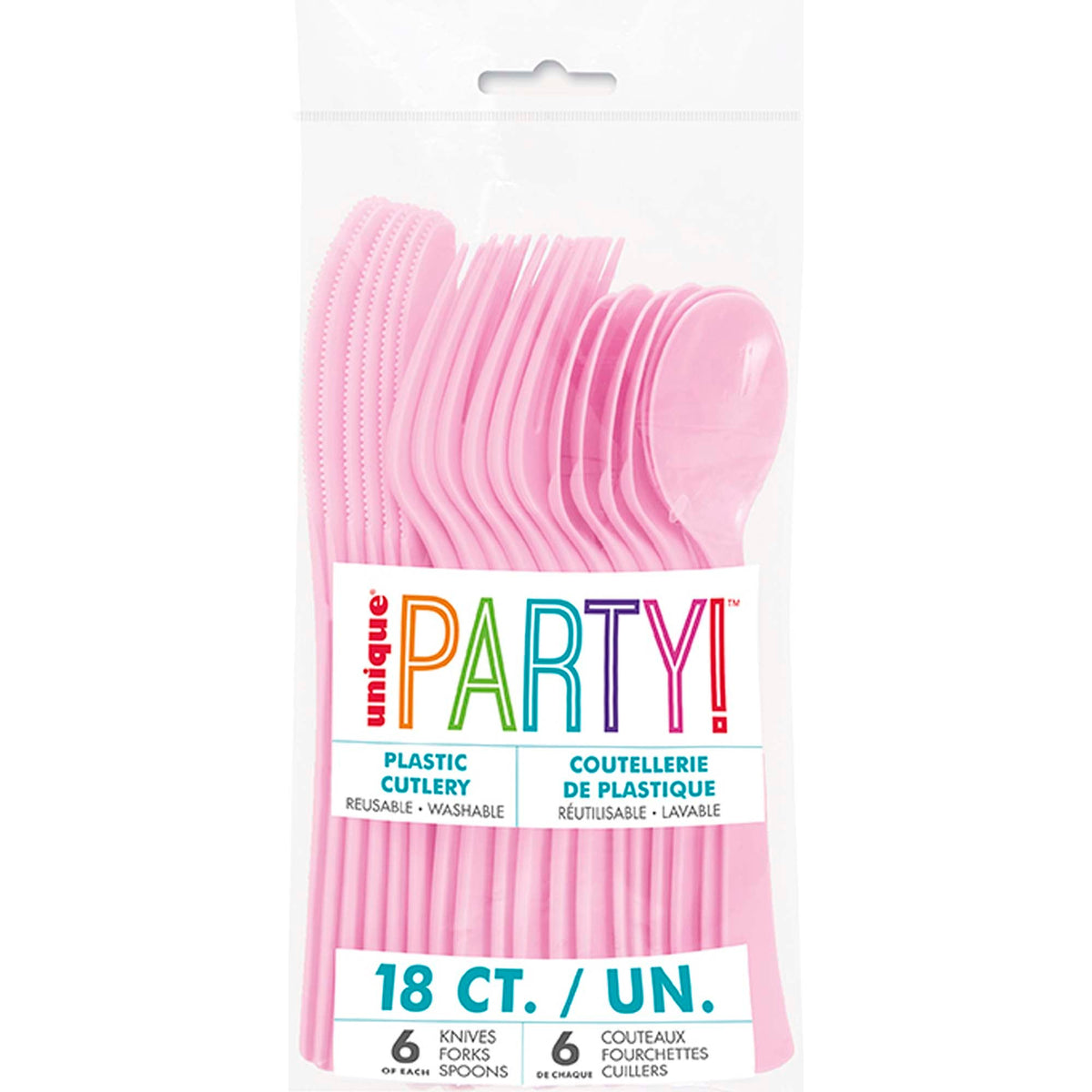 UNIQUE PARTY FAVORS Disposable-Plasticware Pink Plastic Cutlery Set, 18 Count 011179395170