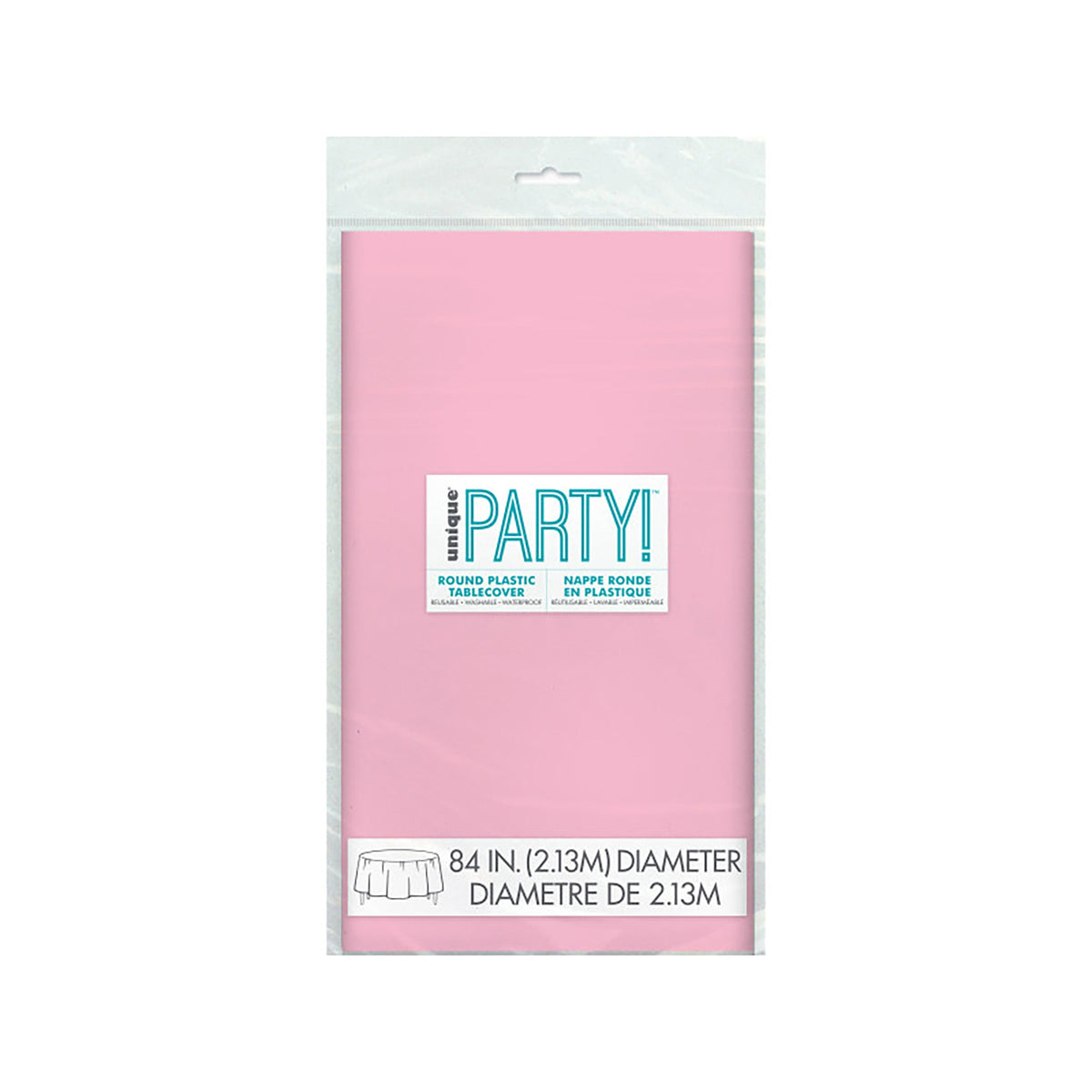 UNIQUE PARTY FAVORS Disposable-Plasticware Pink Round Plastic Tablecover, 84 Inches, 1 Count 011179500246