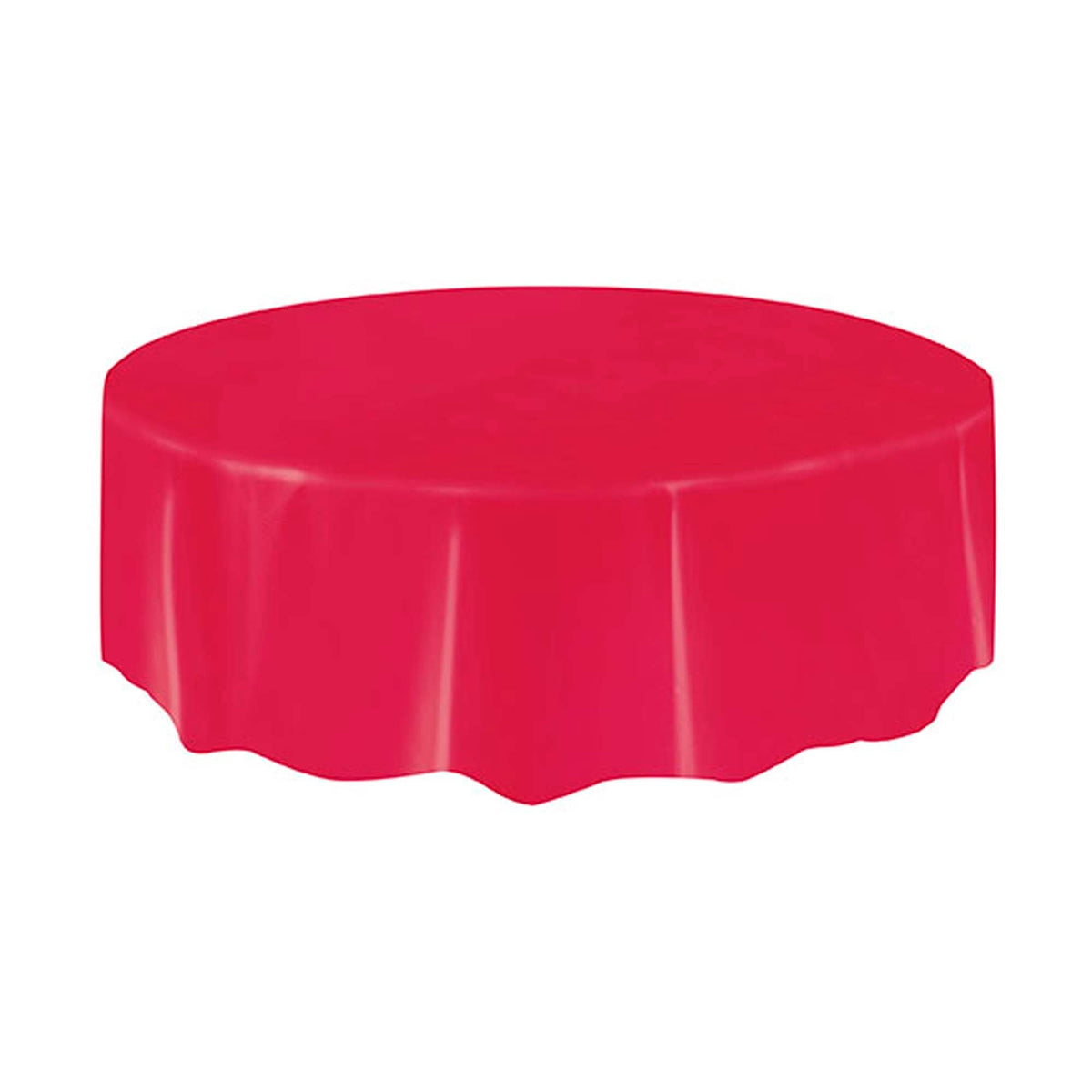 UNIQUE PARTY FAVORS Disposable-Plasticware Ruby Red Round Plastic Tablecover, 84 Inches, 1 Count 011179500253