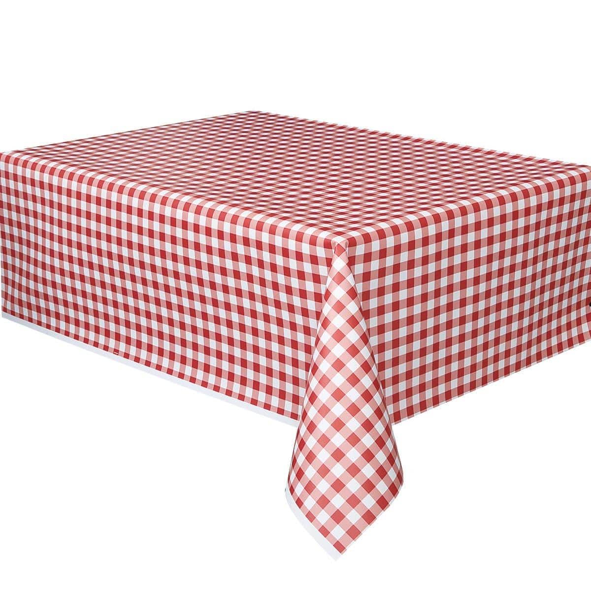 Buy Everyday Entertaining Red Gingham Plastic Tablecover sold at Party Expert