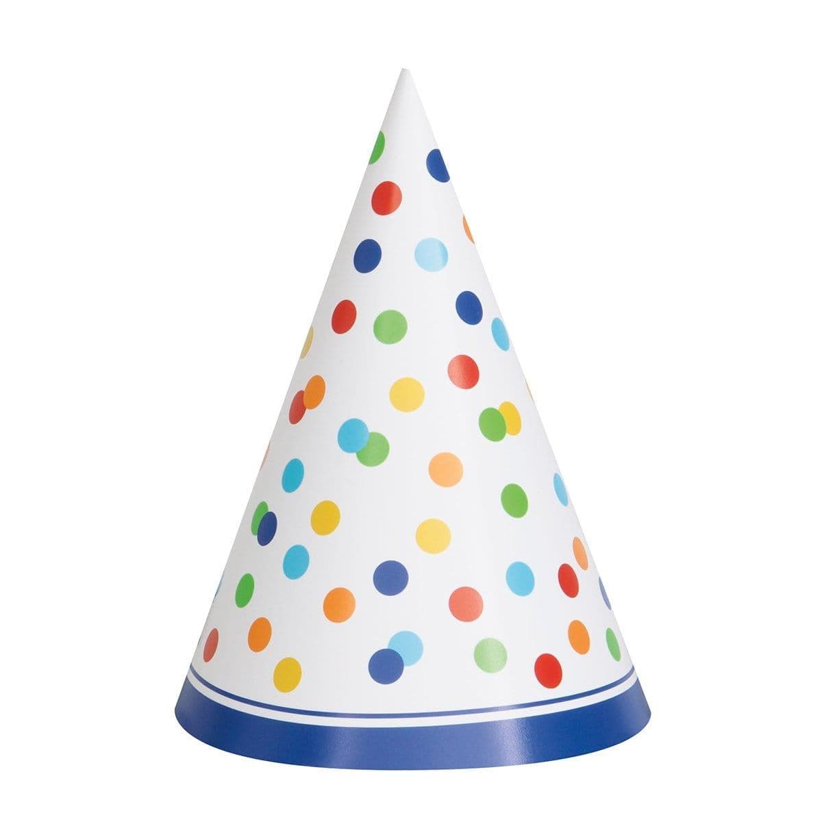 Buy General Birthday Rainbow Polka Dot - Party Hats 8/pkg sold at Party Expert