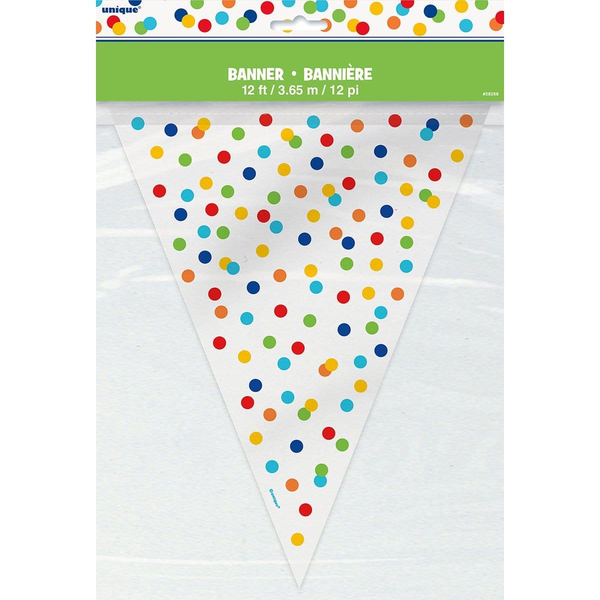 UNIQUE PARTY FAVORS General Birthday Rainbow Polka Dots Flag Banner, 144 Inches, 1 Count 011179586286
