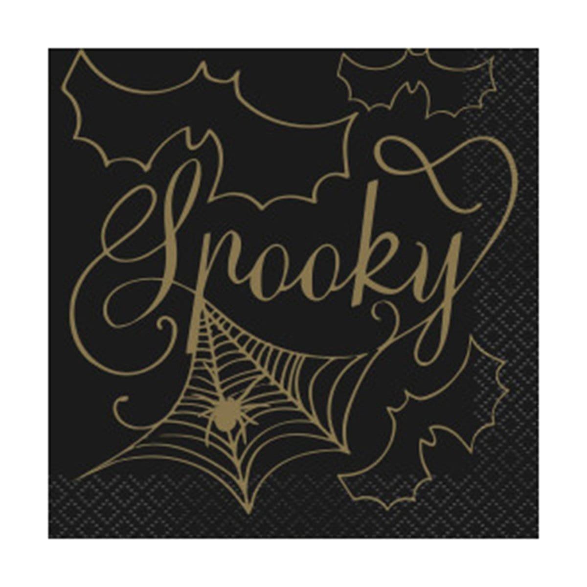Buy Halloween Black & Gold Spider Web beverage napkins, 16 per package sold at Party Expert