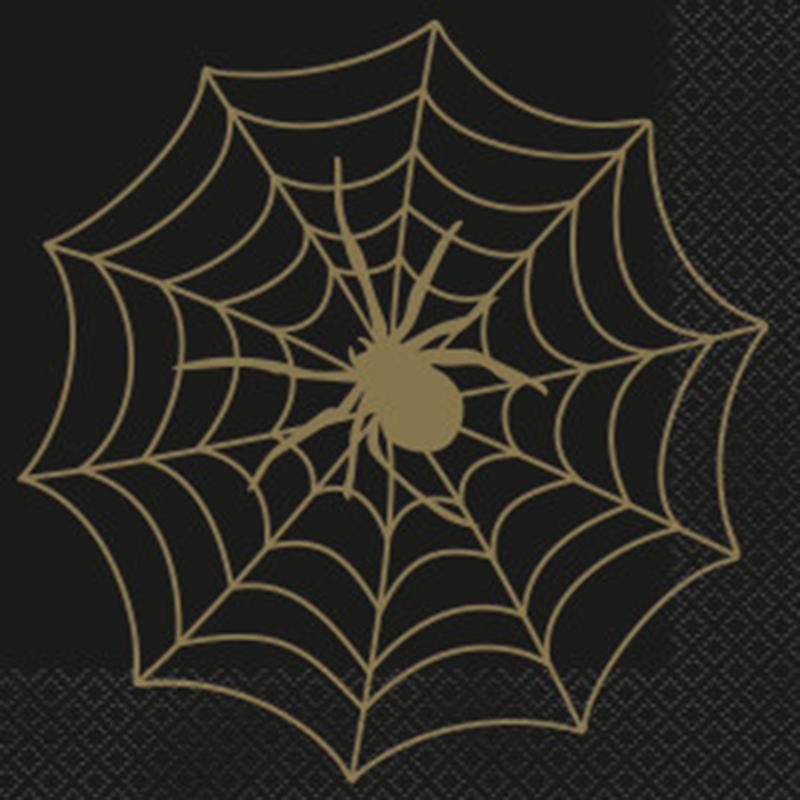 Buy Halloween Black & Gold Spider Web lunch napkins, 16 per package sold at Party Expert