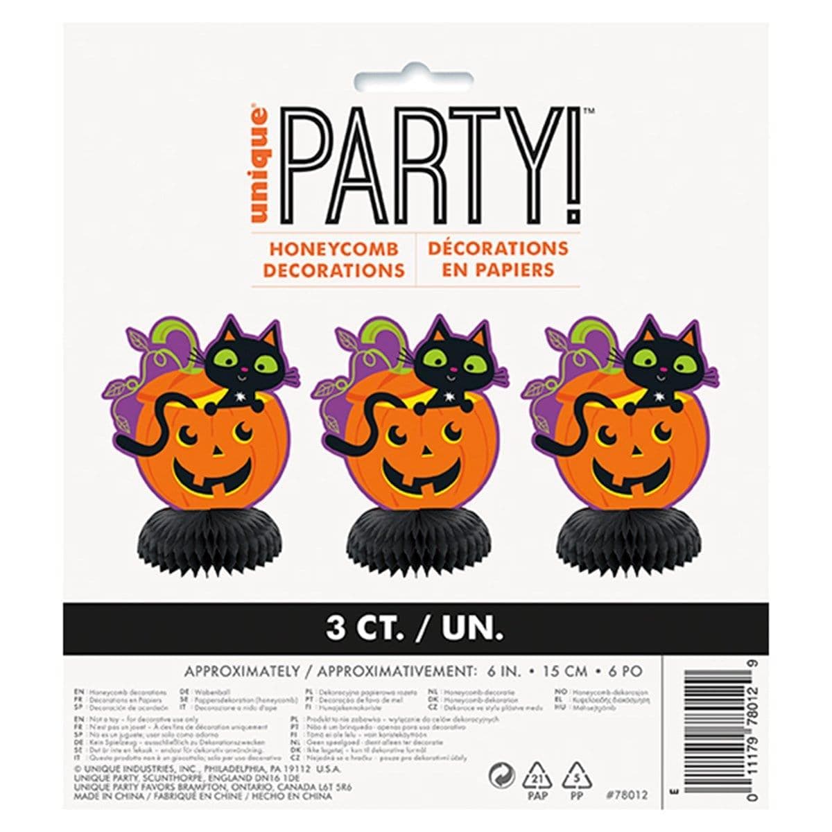 Buy Halloween Cat & Pumpkin Honeycomb Centerpieces, 3 per Package sold at Party Expert