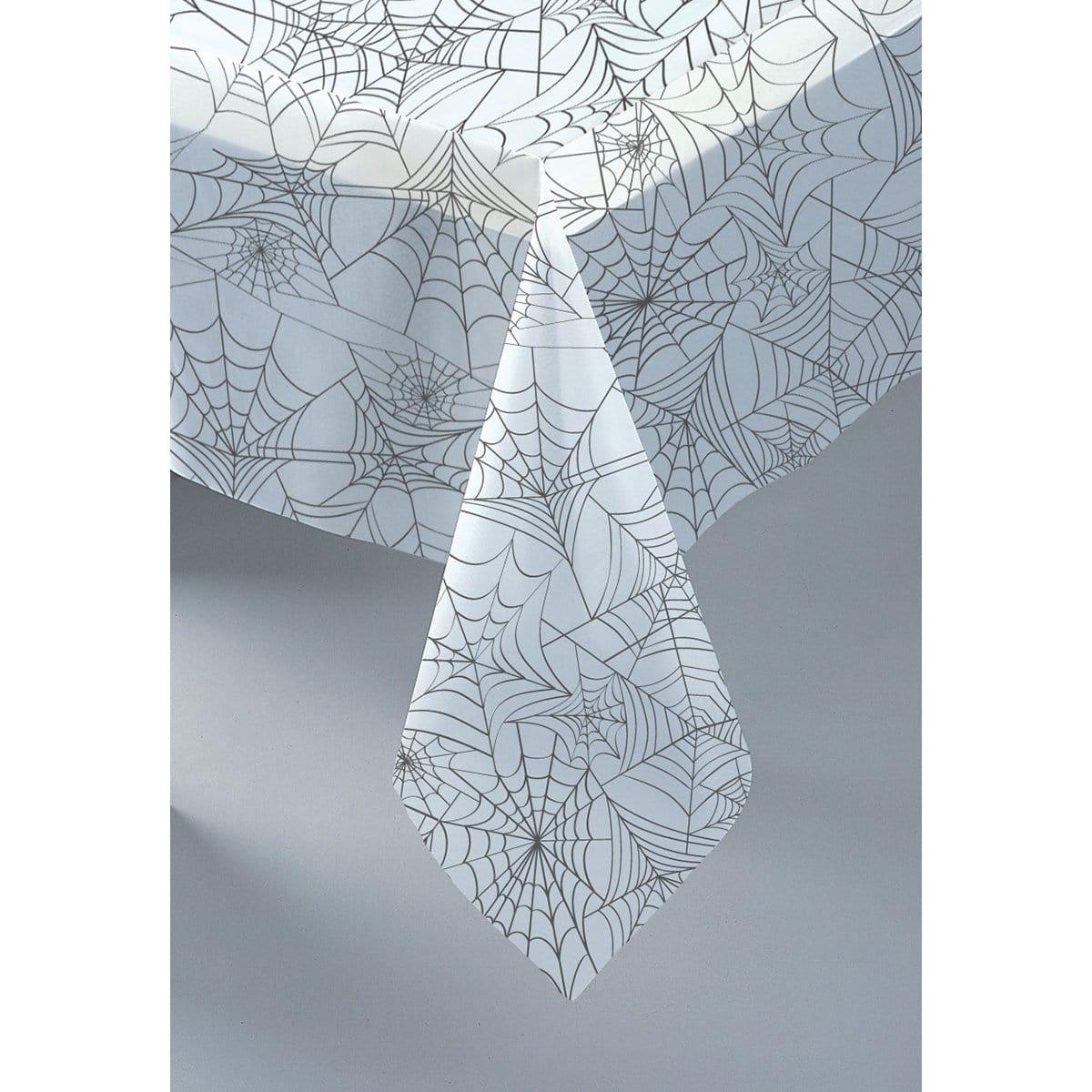 Buy Halloween Clear plastic tablecover with web prints sold at Party Expert
