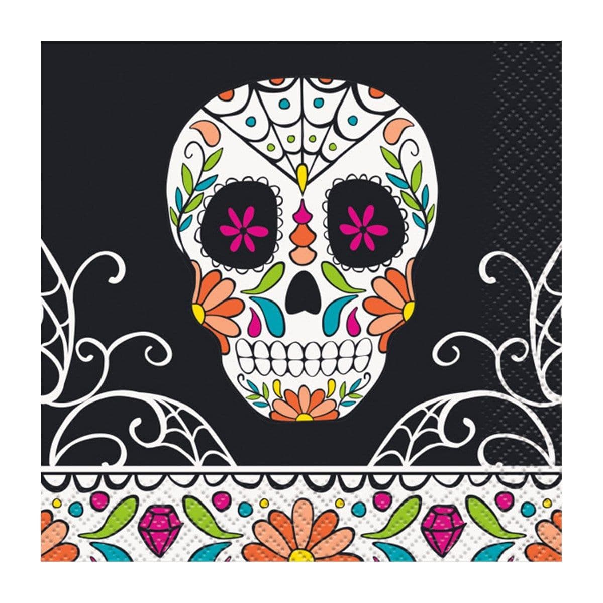 Buy Halloween Day of the Dead Sugar Skulls beverage napkins, 24 per package sold at Party Expert