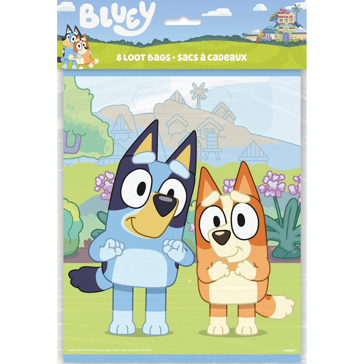 UNIQUE PARTY FAVORS Kids Birthday Bluey Plastic Lootbags, 8 Count 0011179296279