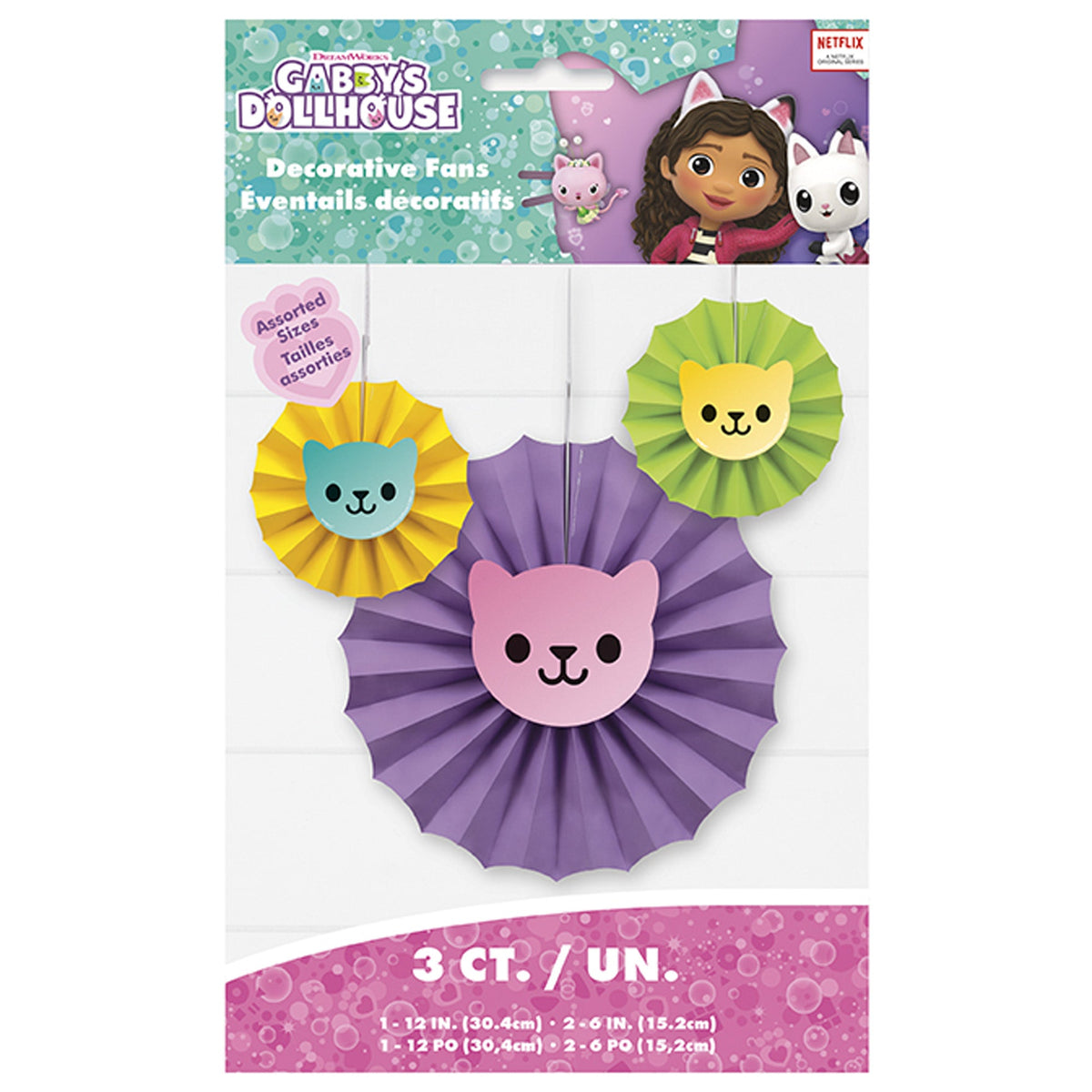 UNIQUE PARTY FAVORS Kids Birthday Gabby's Dollhouse Fan Decoration Kit, 3 Count 0011179298693