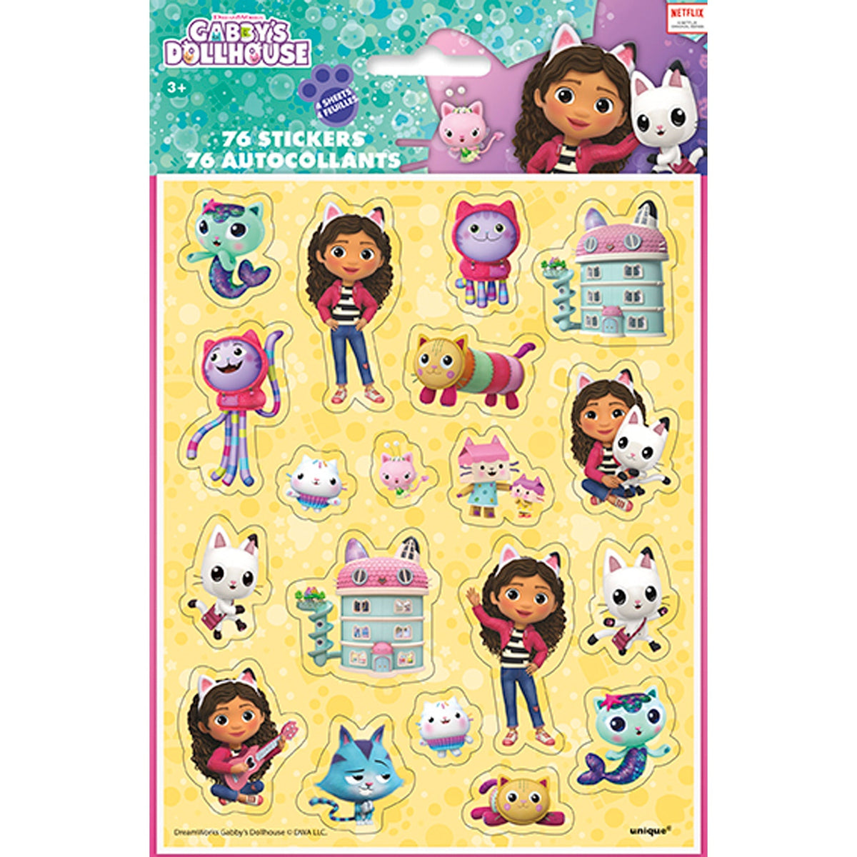 UNIQUE PARTY FAVORS Kids Birthday Gabby's Dollhouse Sticker Sheet, 76 Count 0011179298686
