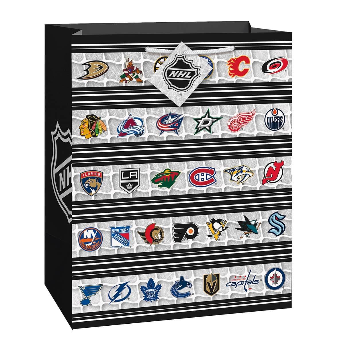UNIQUE PARTY FAVORS Kids Birthday Hockey NHL Large Gift Bag, 12.5 in x 10.5 in