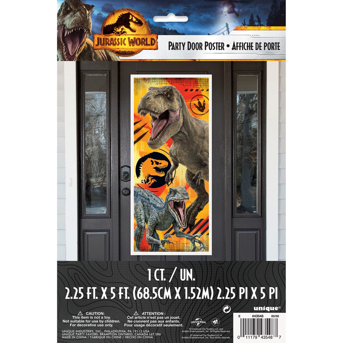UNIQUE PARTY FAVORS Kids Birthday Jurassic World Door Plastic Poster Decoration, 27 in x 60 in