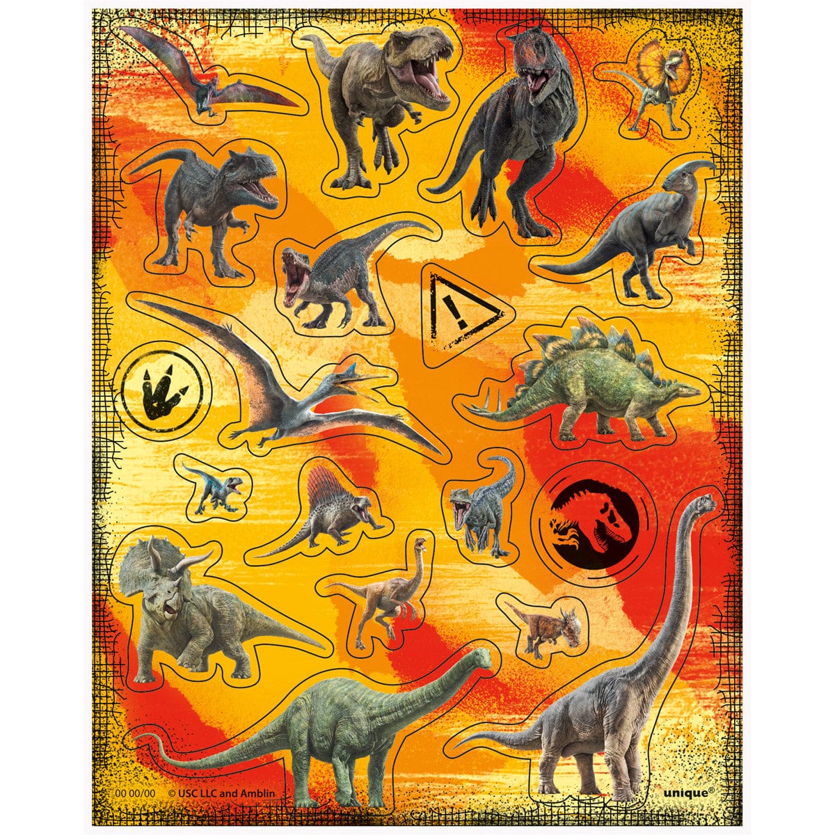 UNIQUE PARTY FAVORS Kids Birthday Jurassic World Sticker Sheets with Dinosaurs, 4 Count