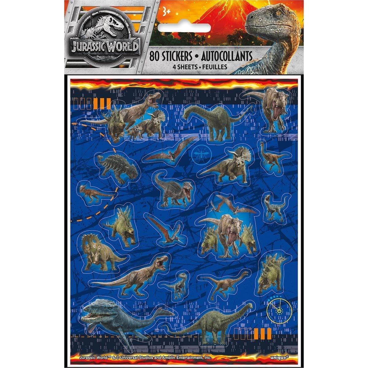 Buy Kids Birthday Jurassic World stickers, 80 per package sold at Party Expert