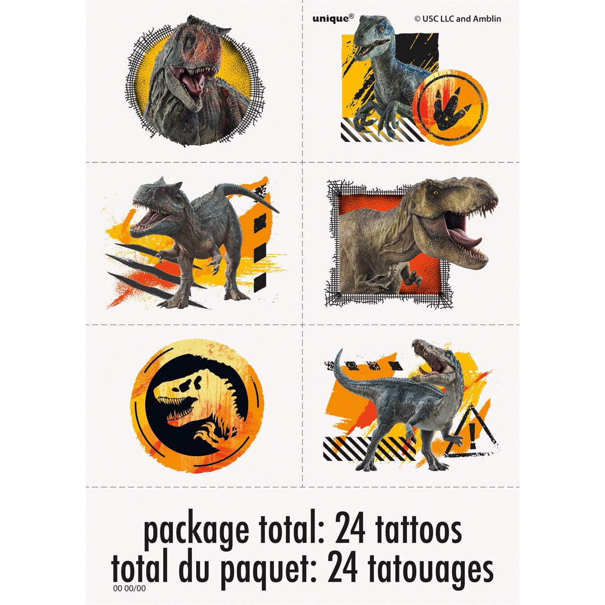 UNIQUE PARTY FAVORS Kids Birthday Jurassic World Temporary Tattoo Sheets with Dinosaurs, 4 Count