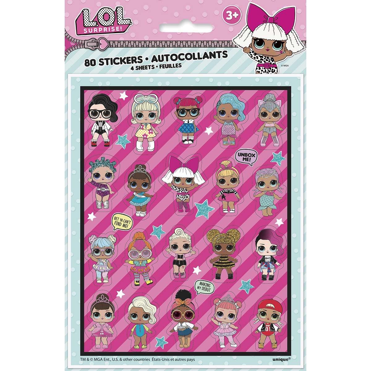 Buy Kids Birthday LOL Surprise stickers, 80 per package sold at Party Expert