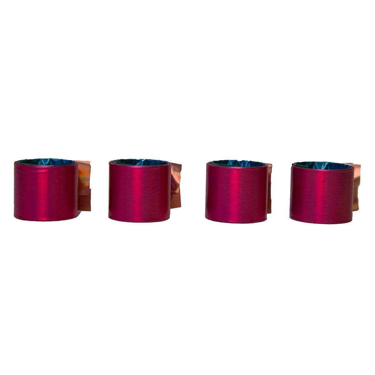 Buy Kids Birthday Metallic multicolor slap bracelets, 4 per package sold at Party Expert
