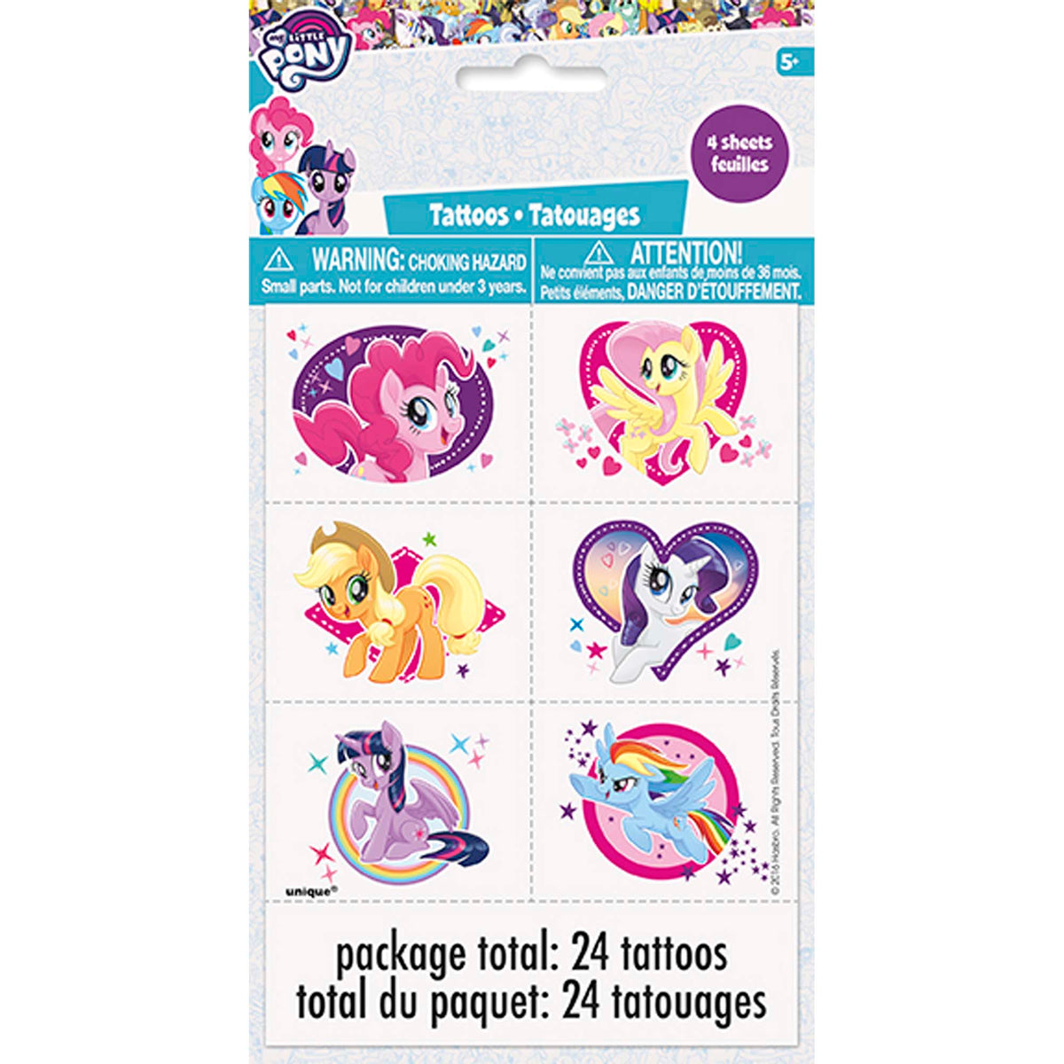 UNIQUE PARTY FAVORS Kids Birthday My Little Pony Tattoo Sheets, 4 Count