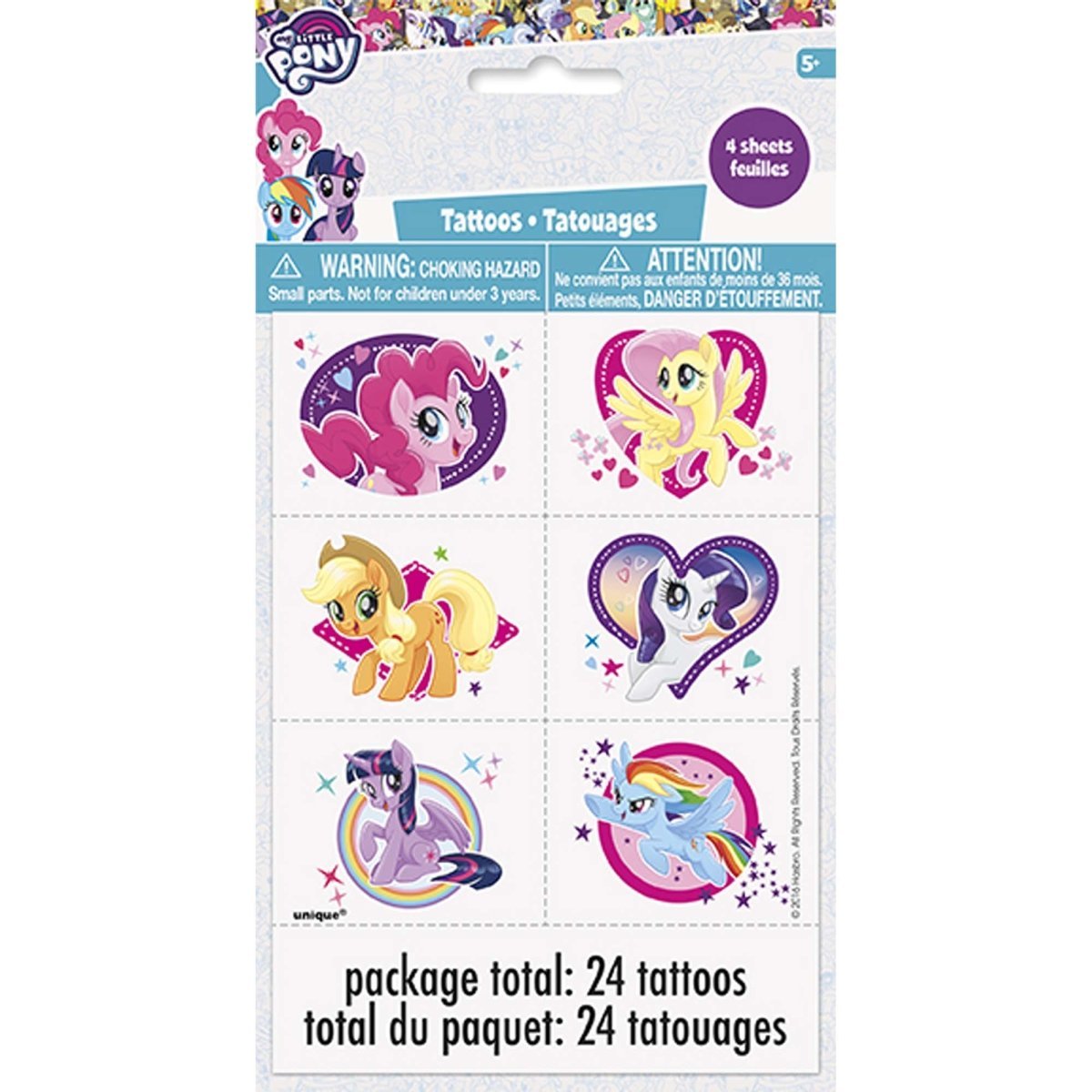 UNIQUE PARTY FAVORS Kids Birthday My Little Pony Tattoo Sheets, 4 Count