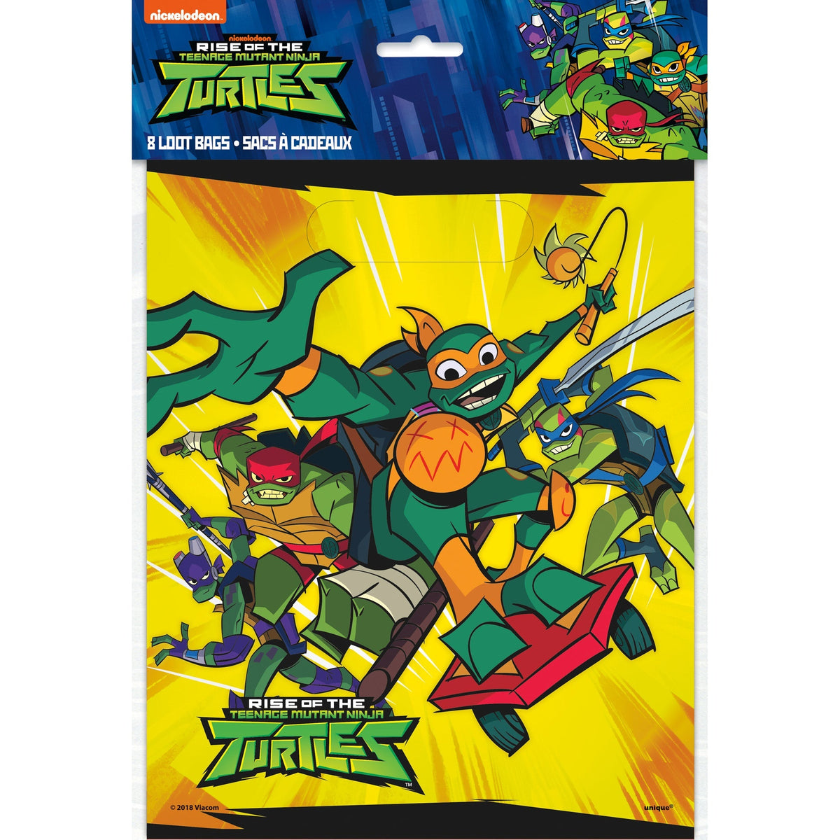 UNIQUE PARTY FAVORS Kids Birthday Ninja Turtles Printed Plastic Favour Bags, 8 Count 011179793136