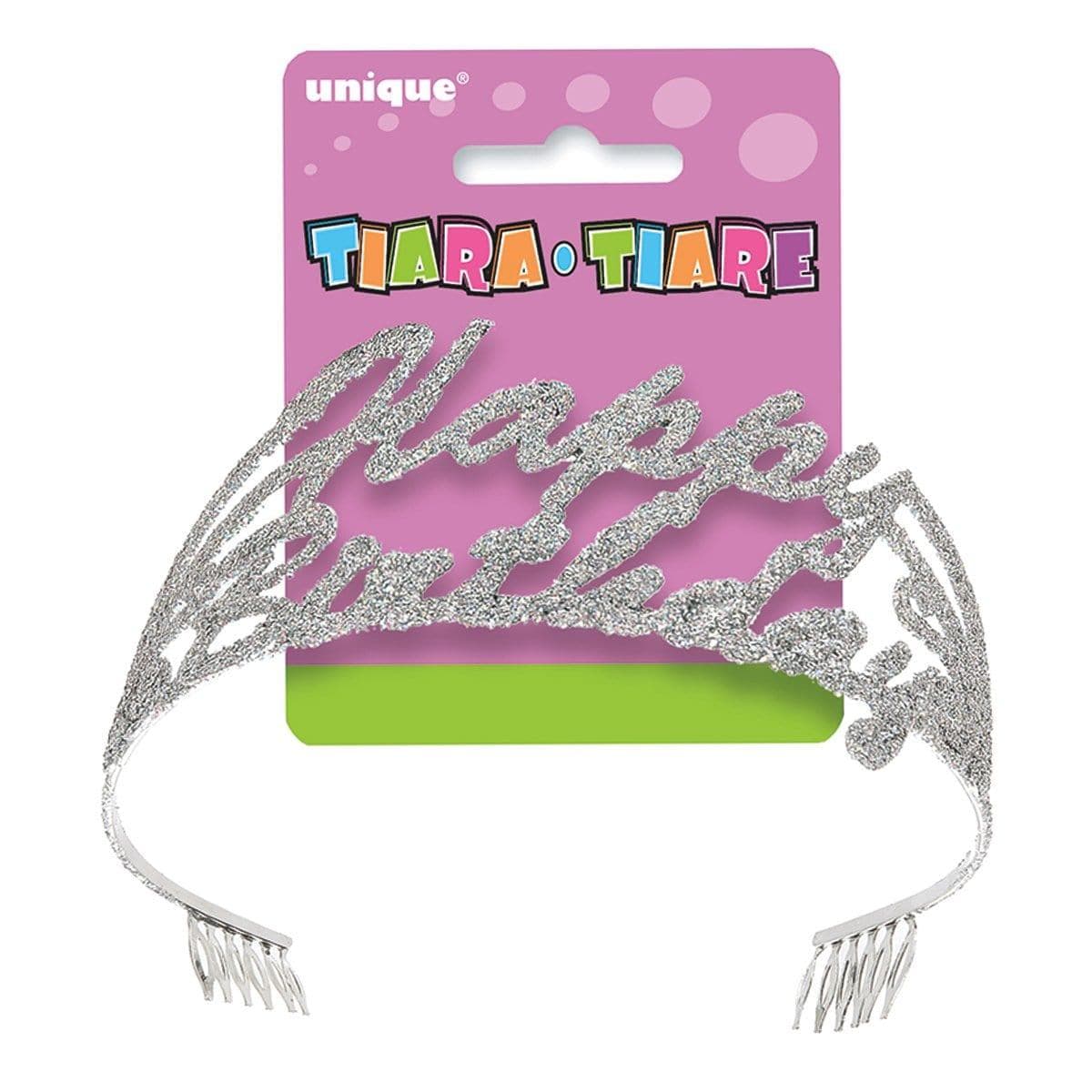 Buy Kids Birthday Silver glitter script Happy Birthday tiara sold at Party Expert