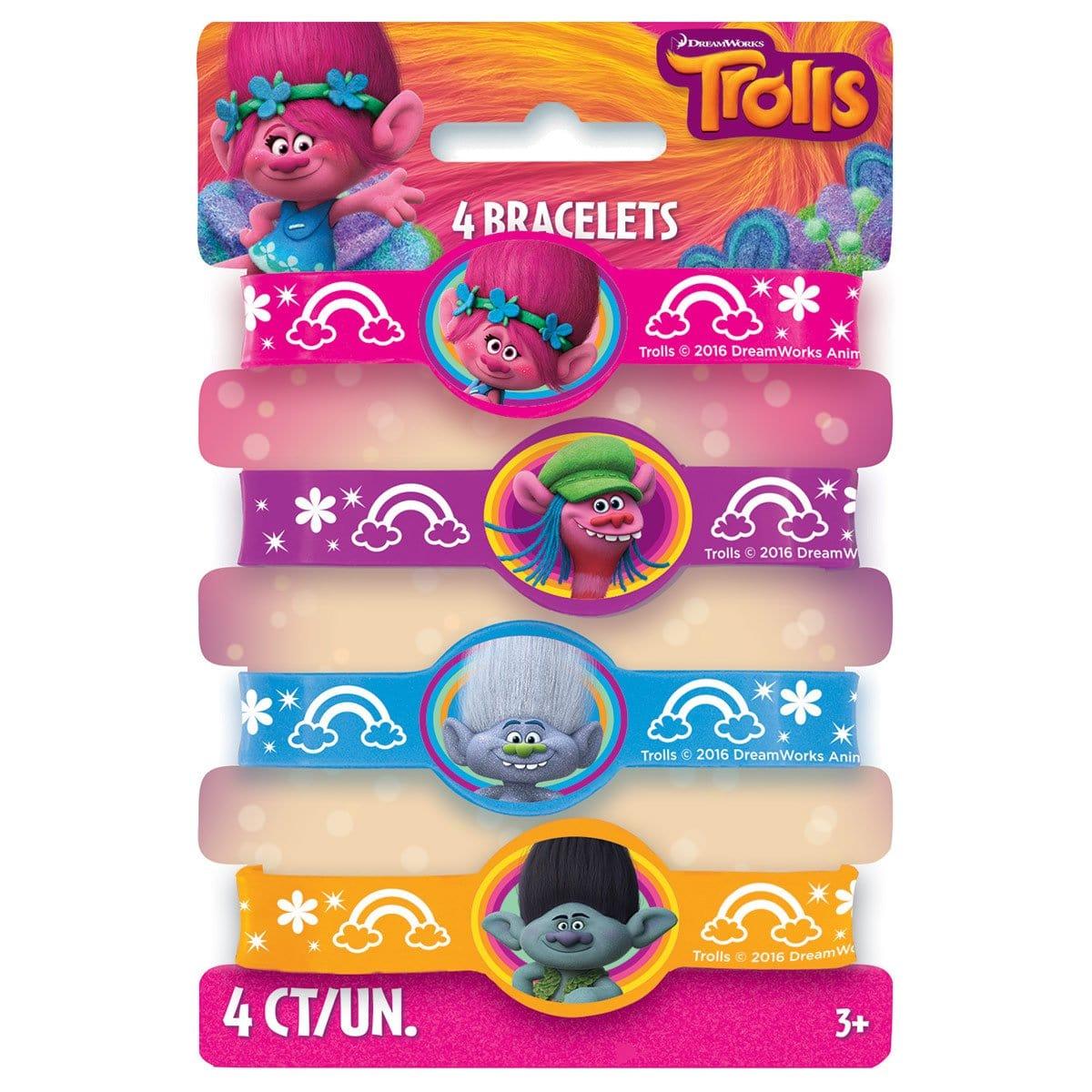 Buy Kids Birthday Trolls rubber bracelets, 4 per package sold at Party Expert