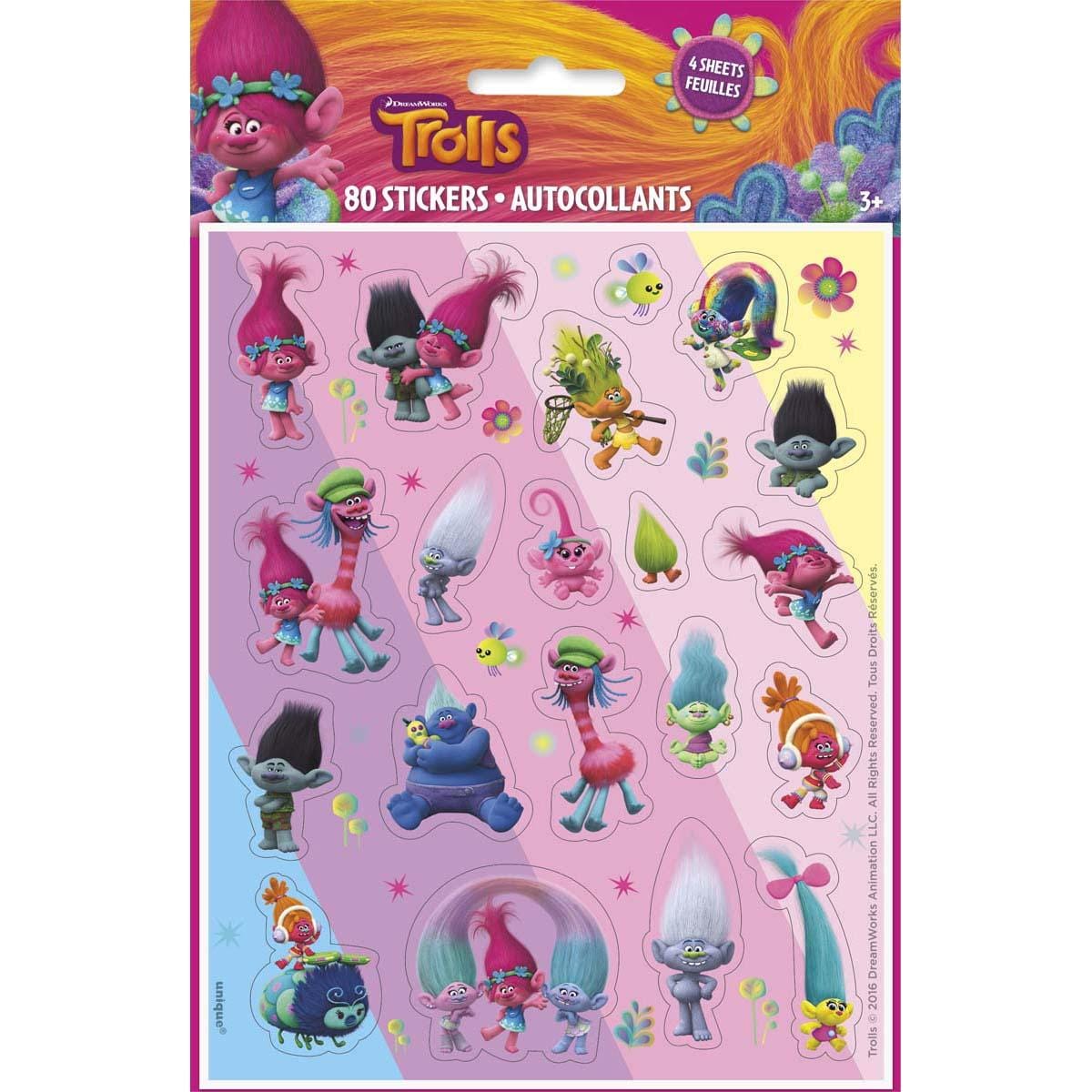 Buy Kids Birthday Trolls stickers, 80 per package sold at Party Expert