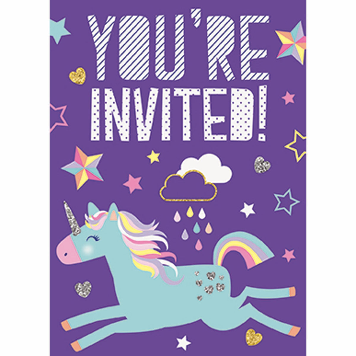 UNIQUE PARTY FAVORS Kids Birthday Unicorn Galaxy Birthday Invitations, 8 Count