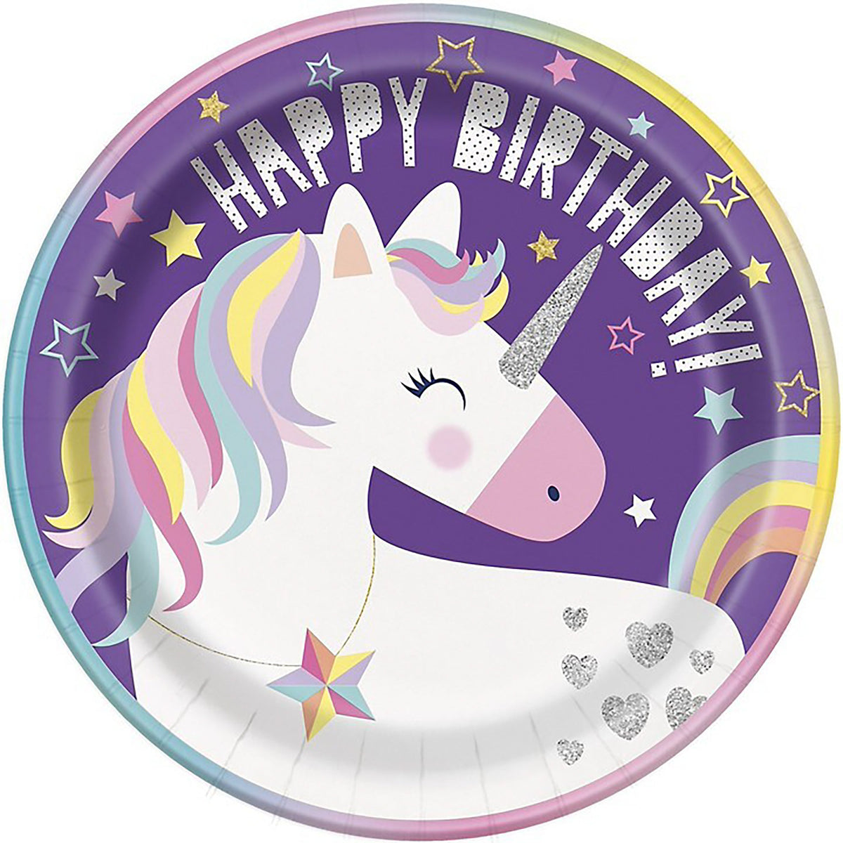 UNIQUE PARTY FAVORS Kids Birthday Unicorn Galaxy Birthday Large Round Lunch Paper Plates, 9 Inches, 8 Count 011179724956