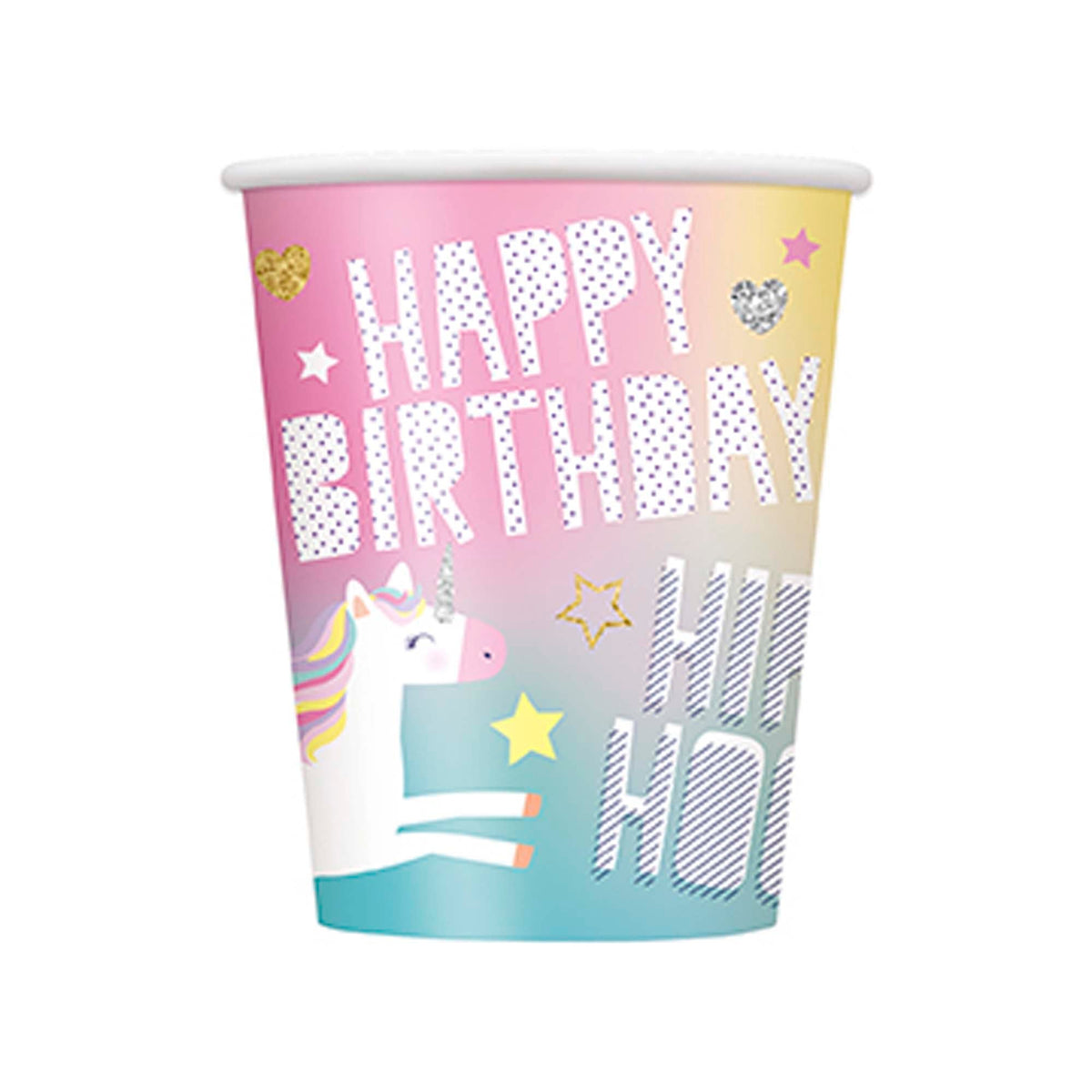 UNIQUE PARTY FAVORS Kids Birthday Unicorn Galaxy Birthday Party Paper Cups, 9 oz, 8 Count