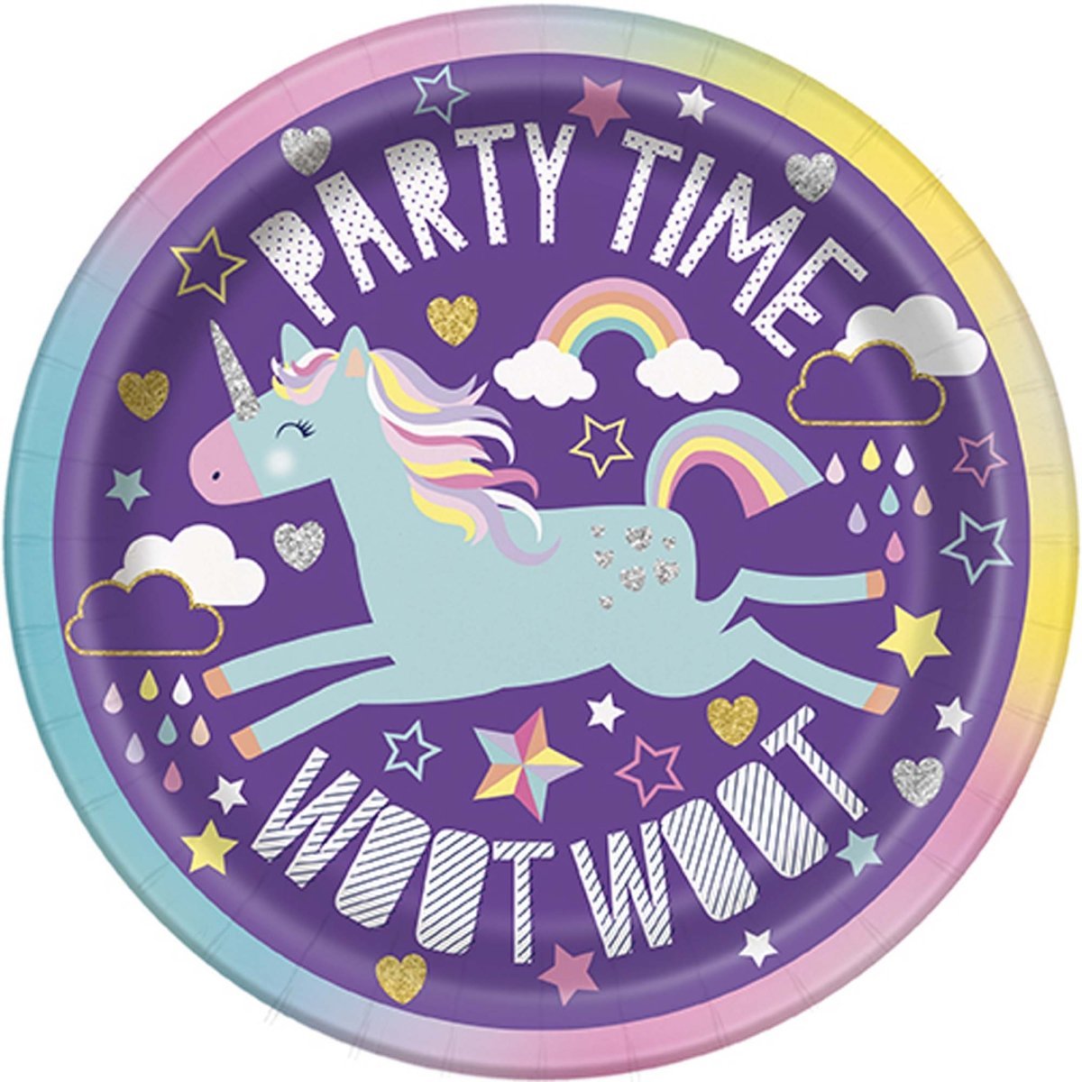 UNIQUE PARTY FAVORS Kids Birthday Unicorn Galaxy Birthday Small Round Dessert Paper Plates, 7 Inches, 8 Count