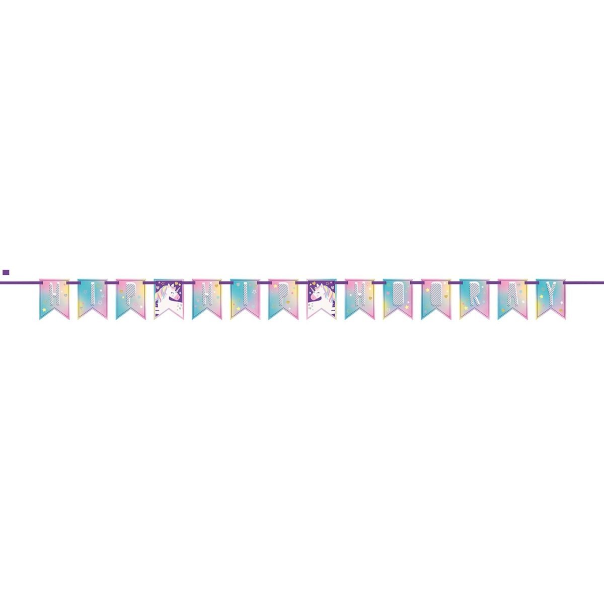 UNIQUE PARTY FAVORS Kids Birthday Unicorn Galaxy Pennant Banner, 84 Inches, 1 Count