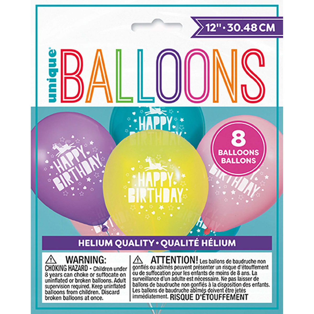 UNIQUE PARTY FAVORS Kids Birthday Unicorn Galaxy Printed Latex Balloons, Yellow, Pink, Purple and blue, 12 Inches, 8 Count