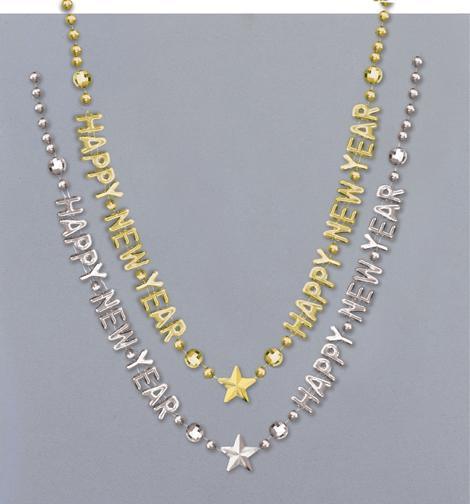 Buy New Year Happy New Year Bead Necklaces - Assortment - 1/pk sold at Party Expert