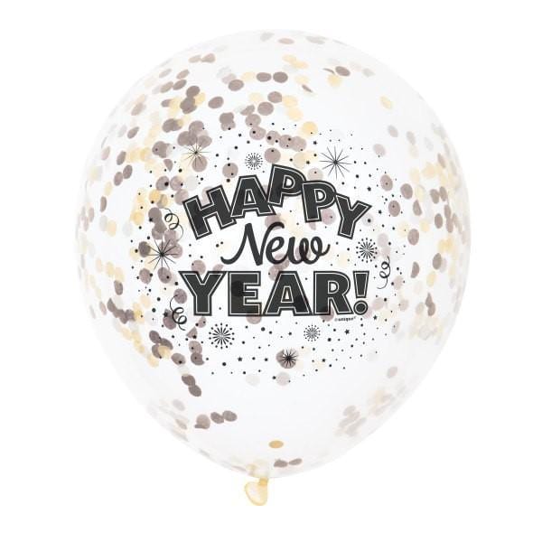 Buy New Year Happy New Year Latex Balloons With Confetti, 12 Inches, 6 Count sold at Party Expert