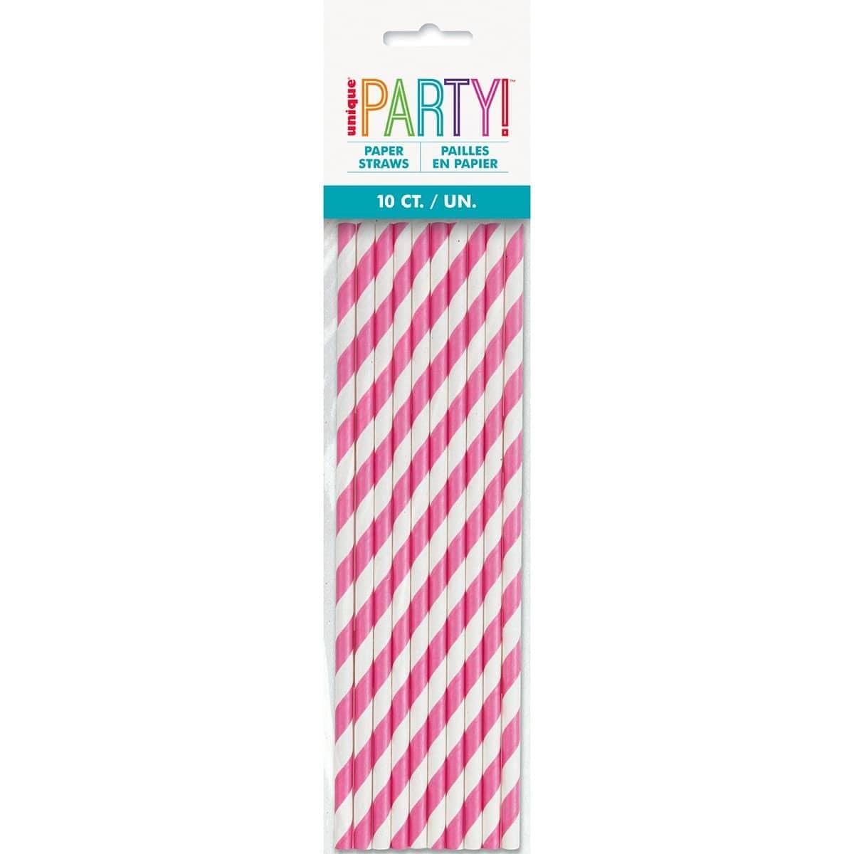 Buy Plasticware Paper Straw With Stripes 10/pkg - Hot Pink sold at Party Expert