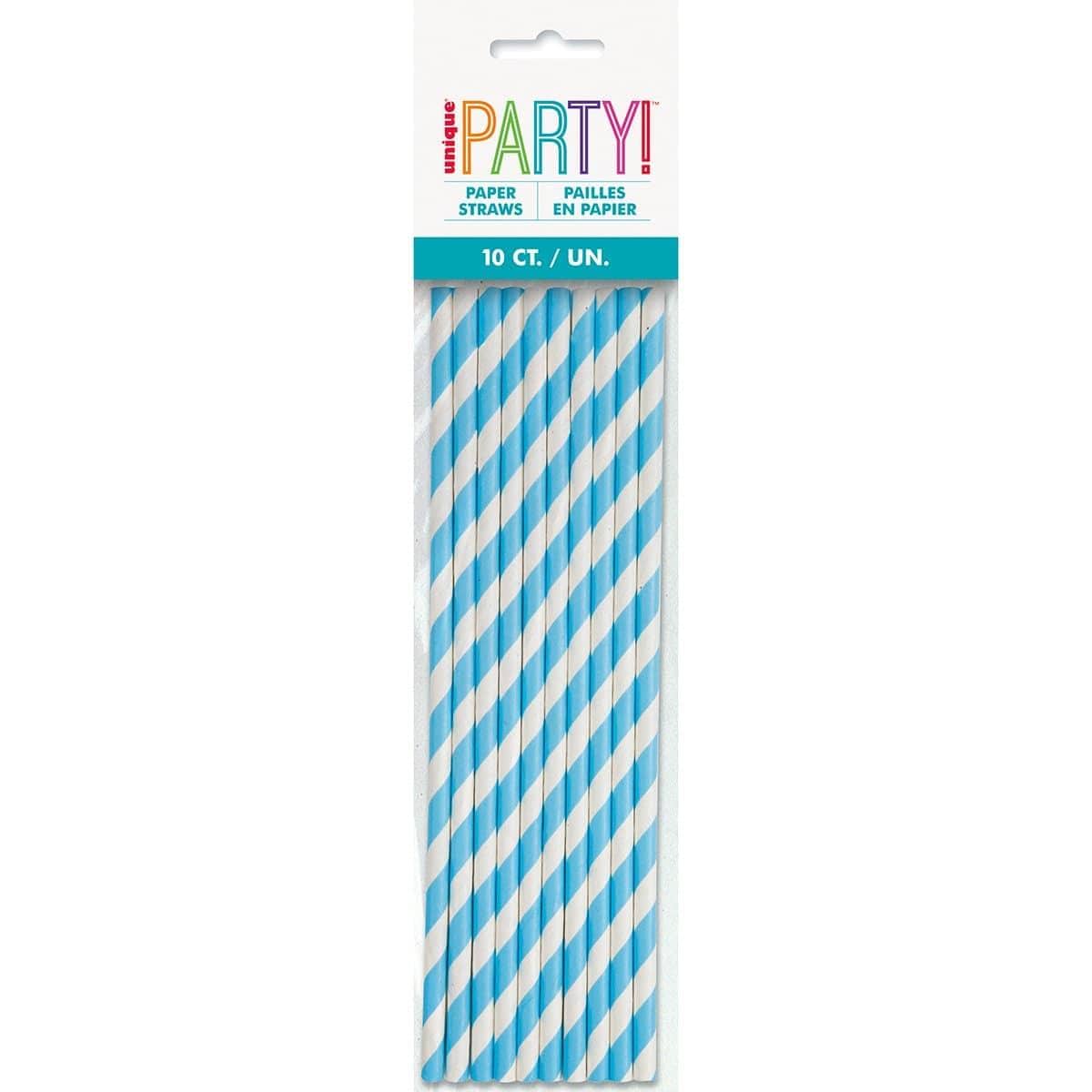 Buy Plasticware Paper Straw With Stripes 10/pkg - Light Blue sold at Party Expert