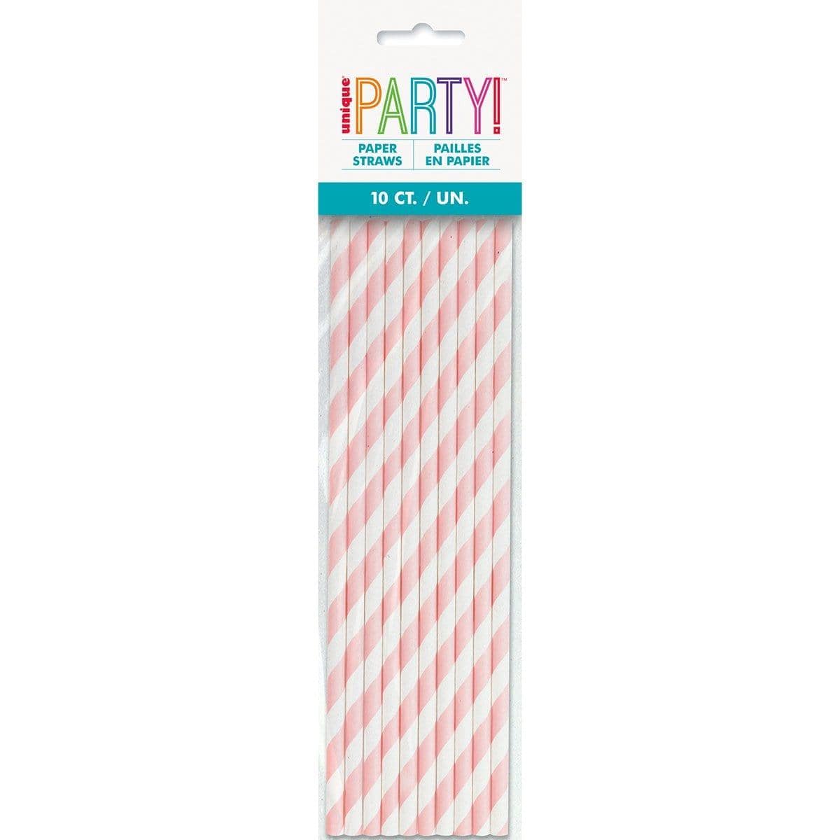 Buy Plasticware Paper Straw With Stripes 10/pkg - Light Pink sold at Party Expert