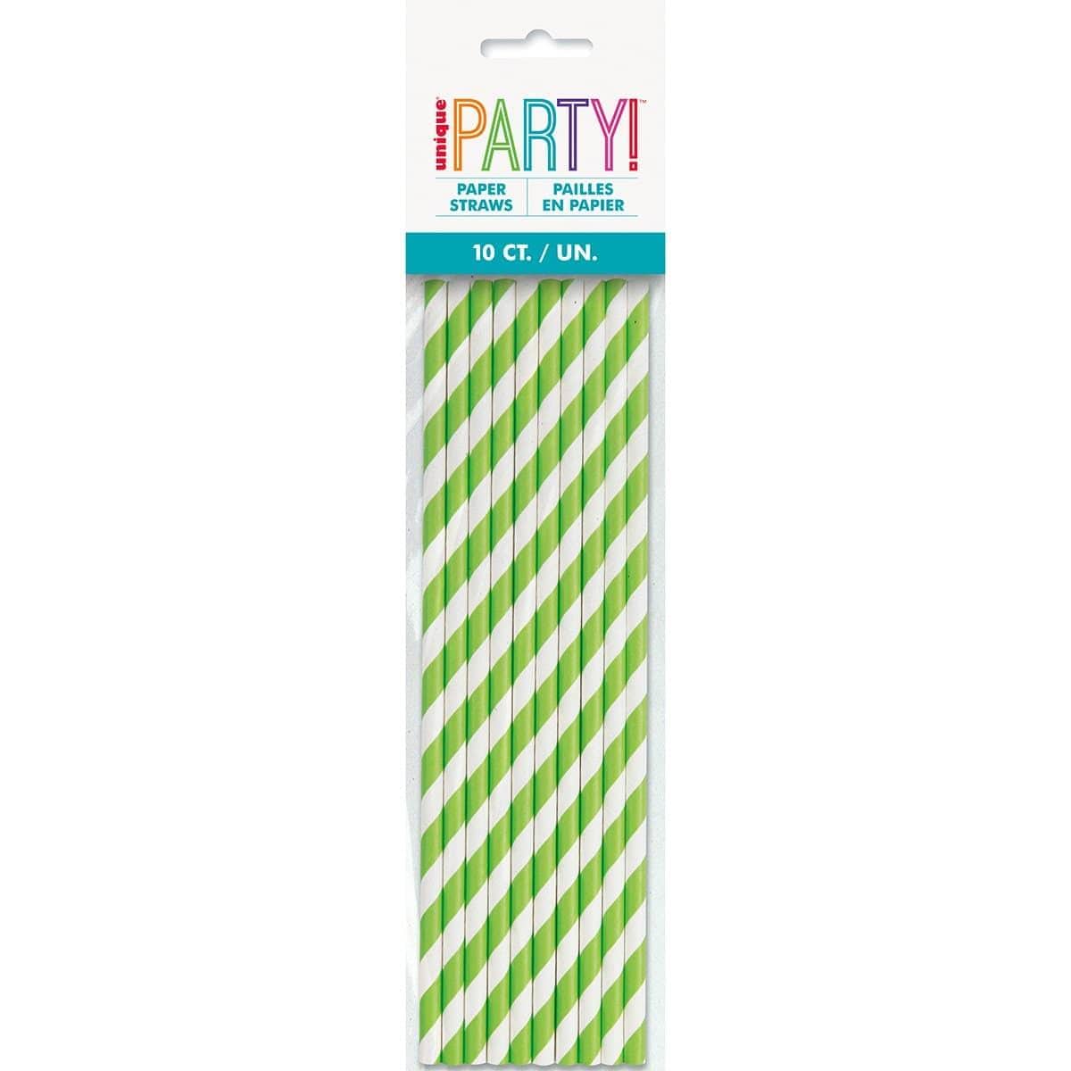 Buy Plasticware Paper Straw With Stripes 10/pkg - Lime sold at Party Expert