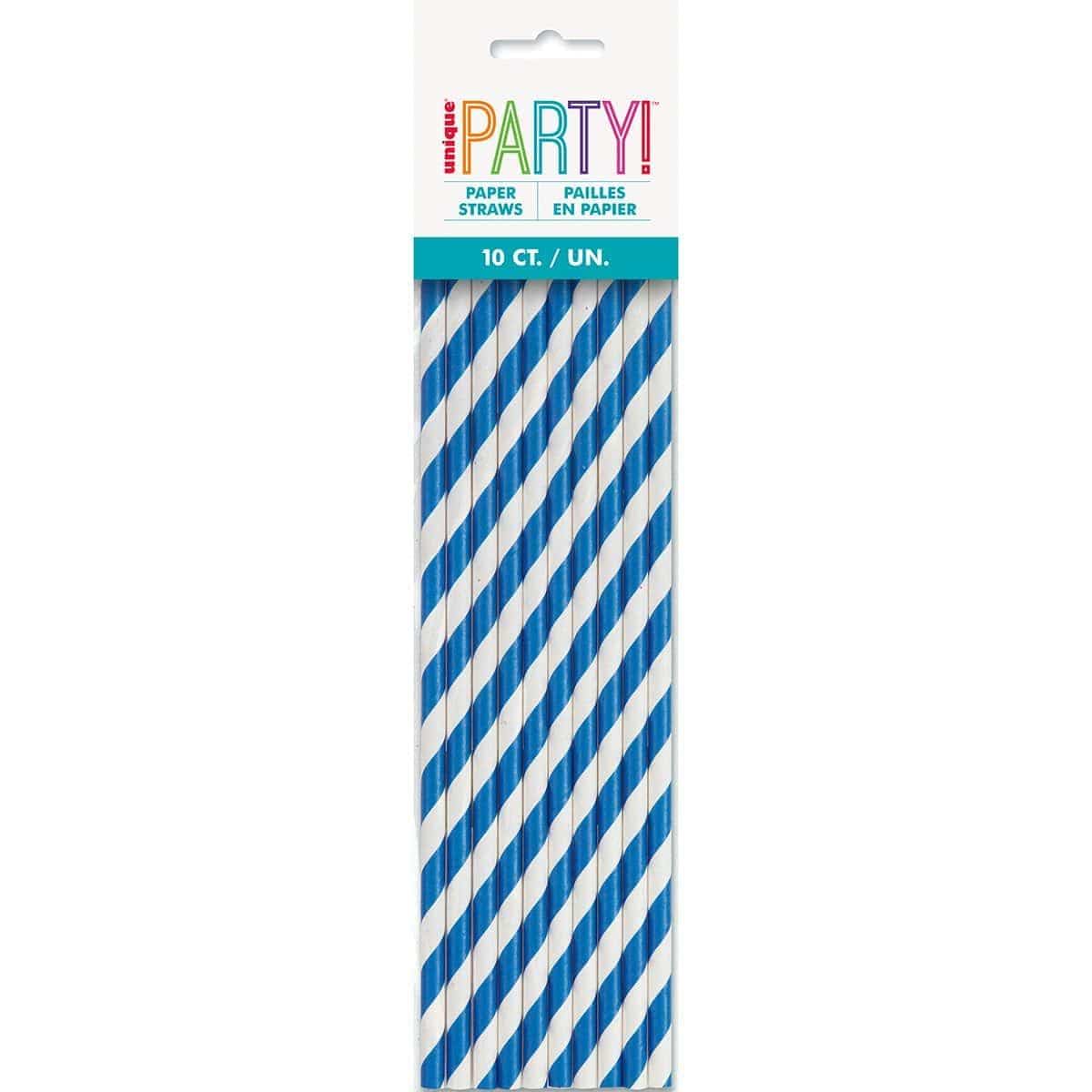 Buy Plasticware Paper Straw With Stripes 10/pkg - Royal Blue sold at Party Expert