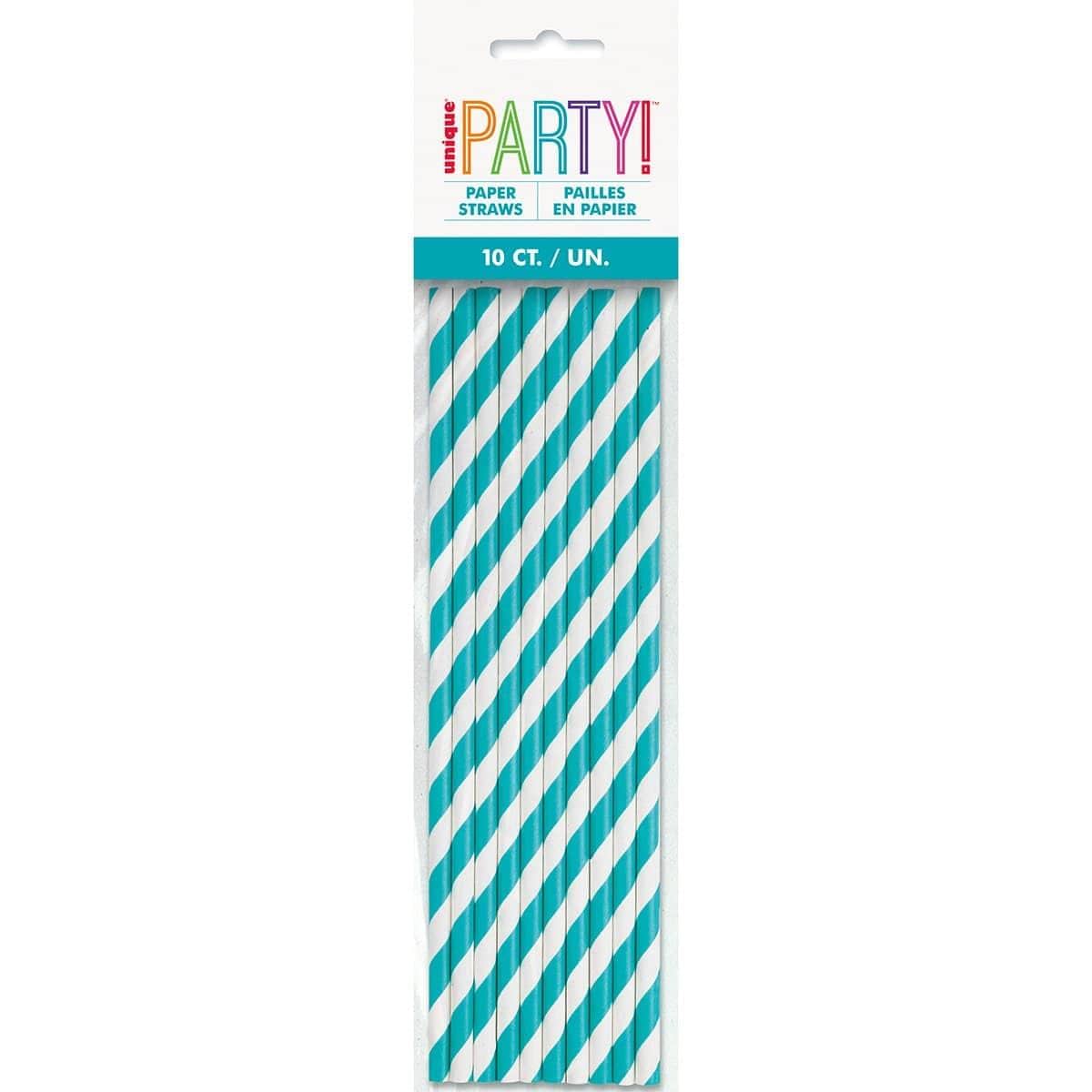 Buy Plasticware Paper Straw With Stripes 10/pkg - Teal sold at Party Expert