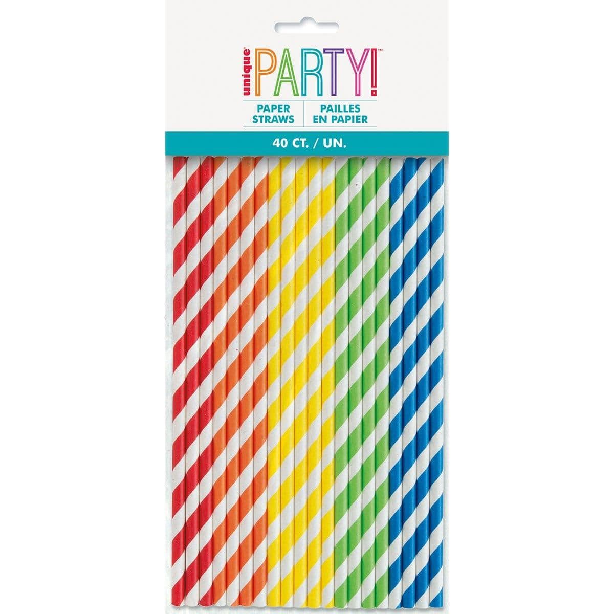 Buy Plasticware Paper Straw With Stripes 40/pkg - Assorted sold at Party Expert